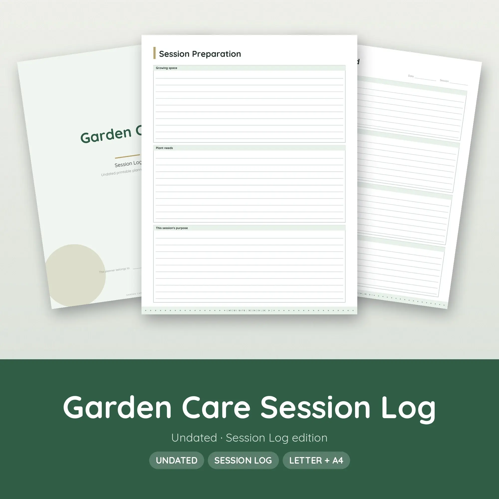 Garden Care Session Log Planner PDF - Forest preview