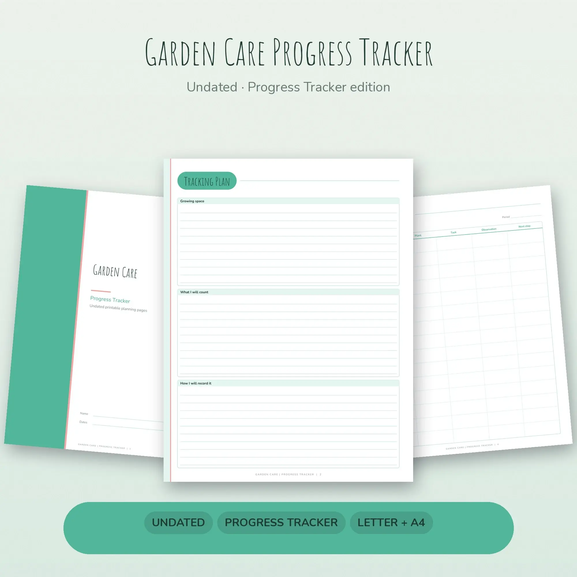 Garden Care Progress Tracker Planner PDF - Mint preview