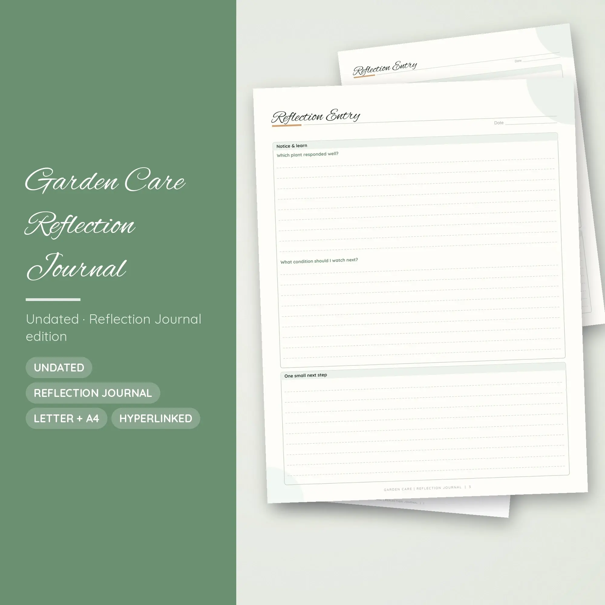 Garden Care Reflection Journal Planner PDF - Sage preview