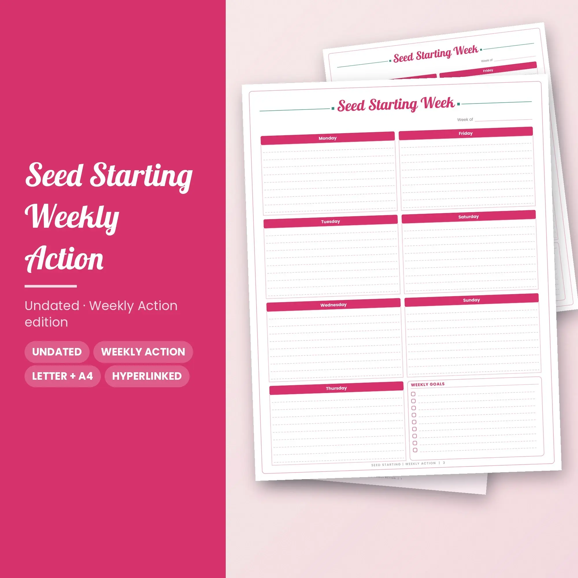 Seed Starting Weekly Action Planner PDF - Raspberry preview