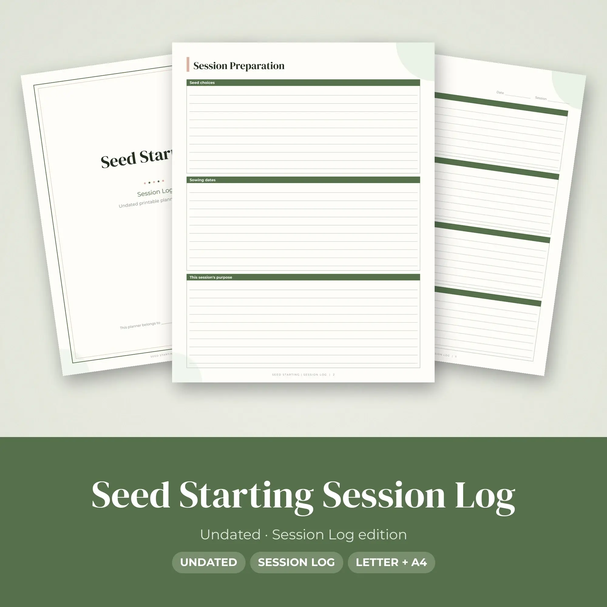 Seed Starting Session Log Planner PDF - Moss preview