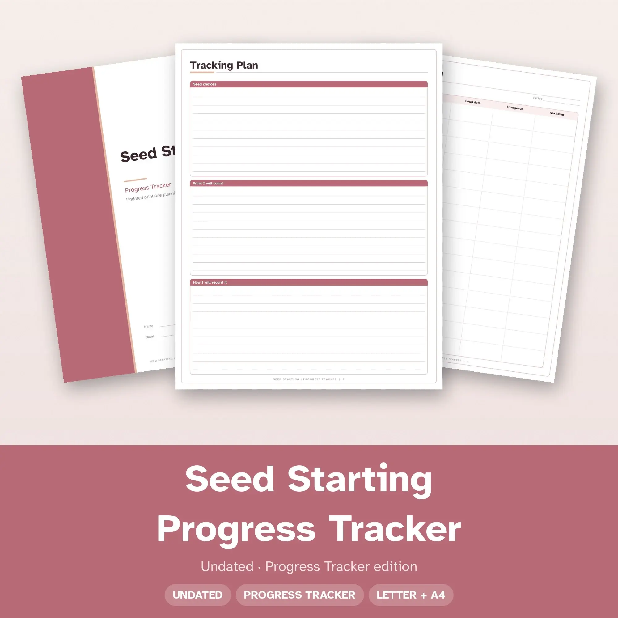 Seed Starting Progress Tracker Planner PDF - Dusty Rose preview