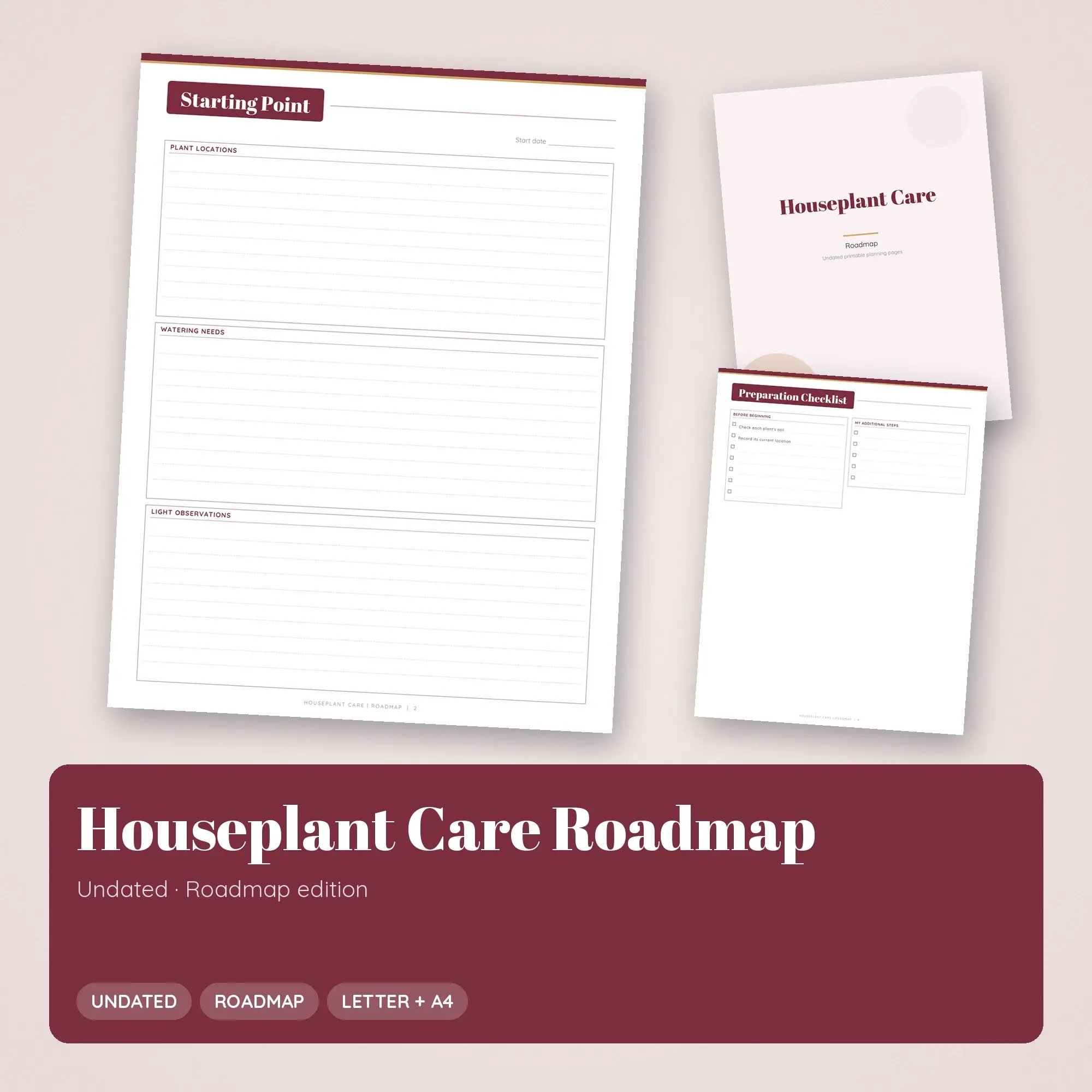 Houseplant Care Roadmap Planner PDF - Burgundy preview