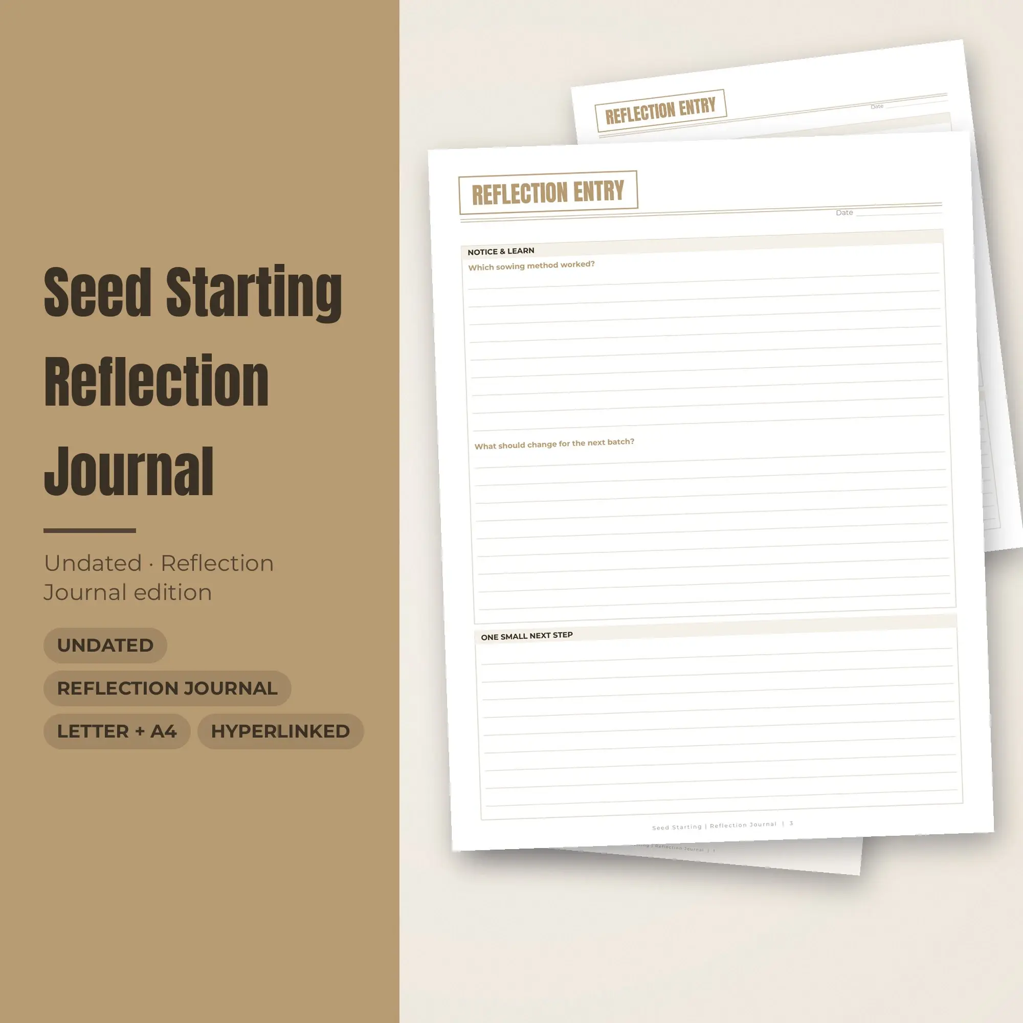 Seed Starting Reflection Journal Planner PDF - Sand, preview 1 of 2