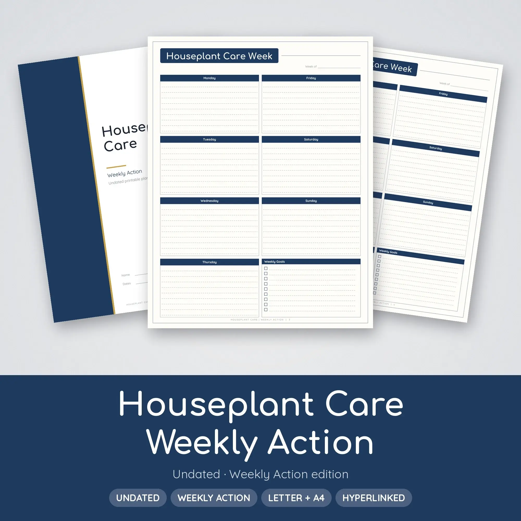 Houseplant Care Weekly Action Planner PDF - Navy preview