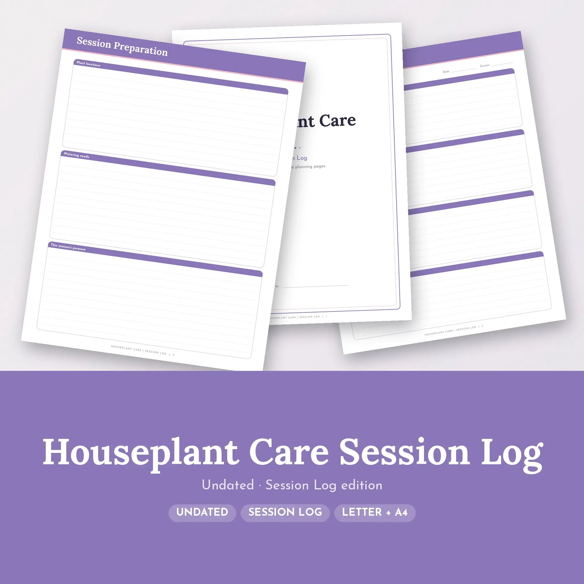 Houseplant Care Session Log Planner PDF - Lavender preview