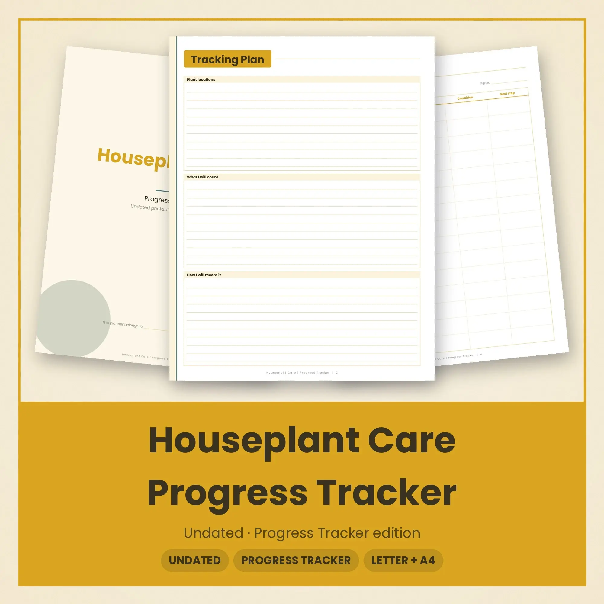 Houseplant Care Progress Tracker Planner PDF - Mustard preview