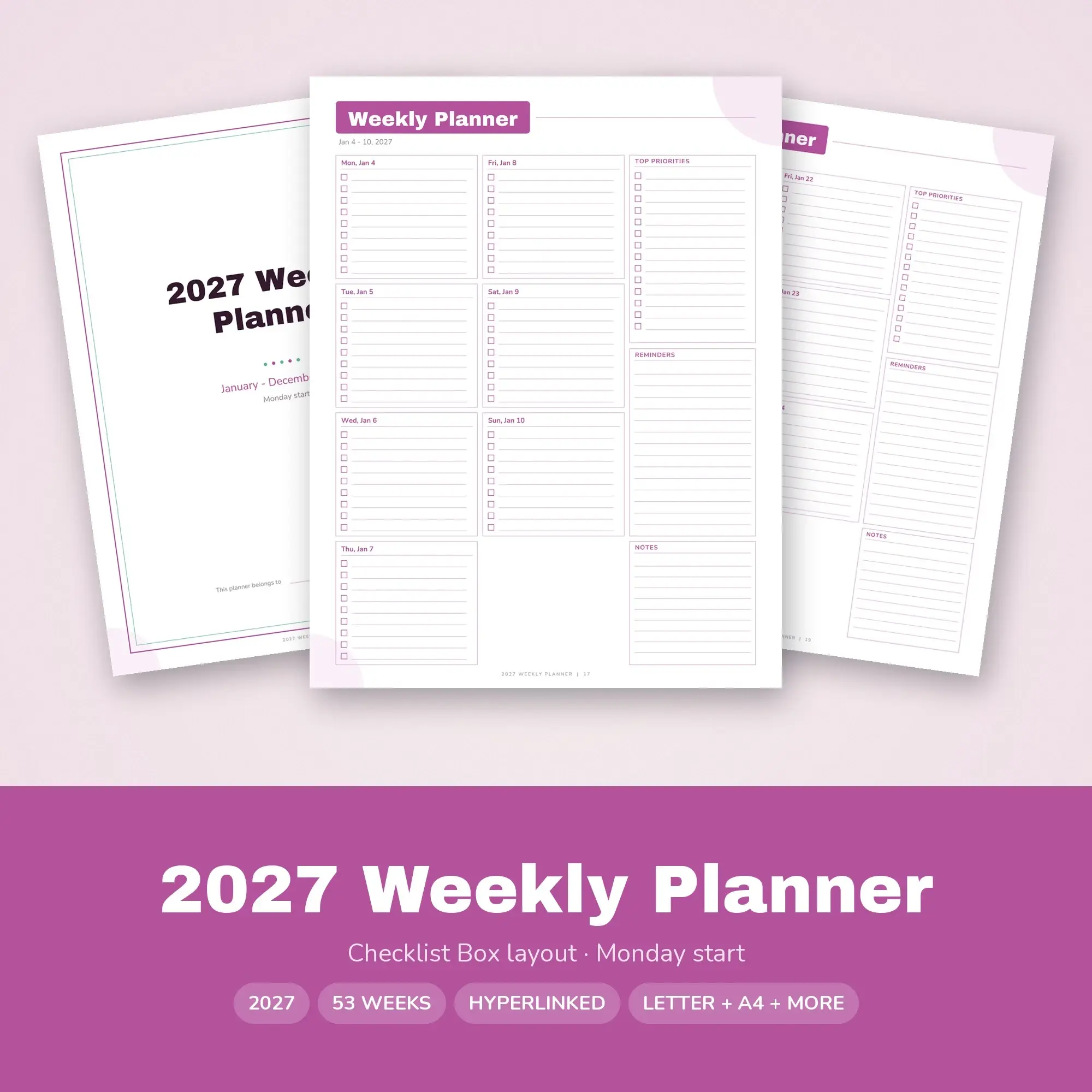 Hyperlinked 2027 Weekly Planner PDF for Tablet + Printable, Bold preview