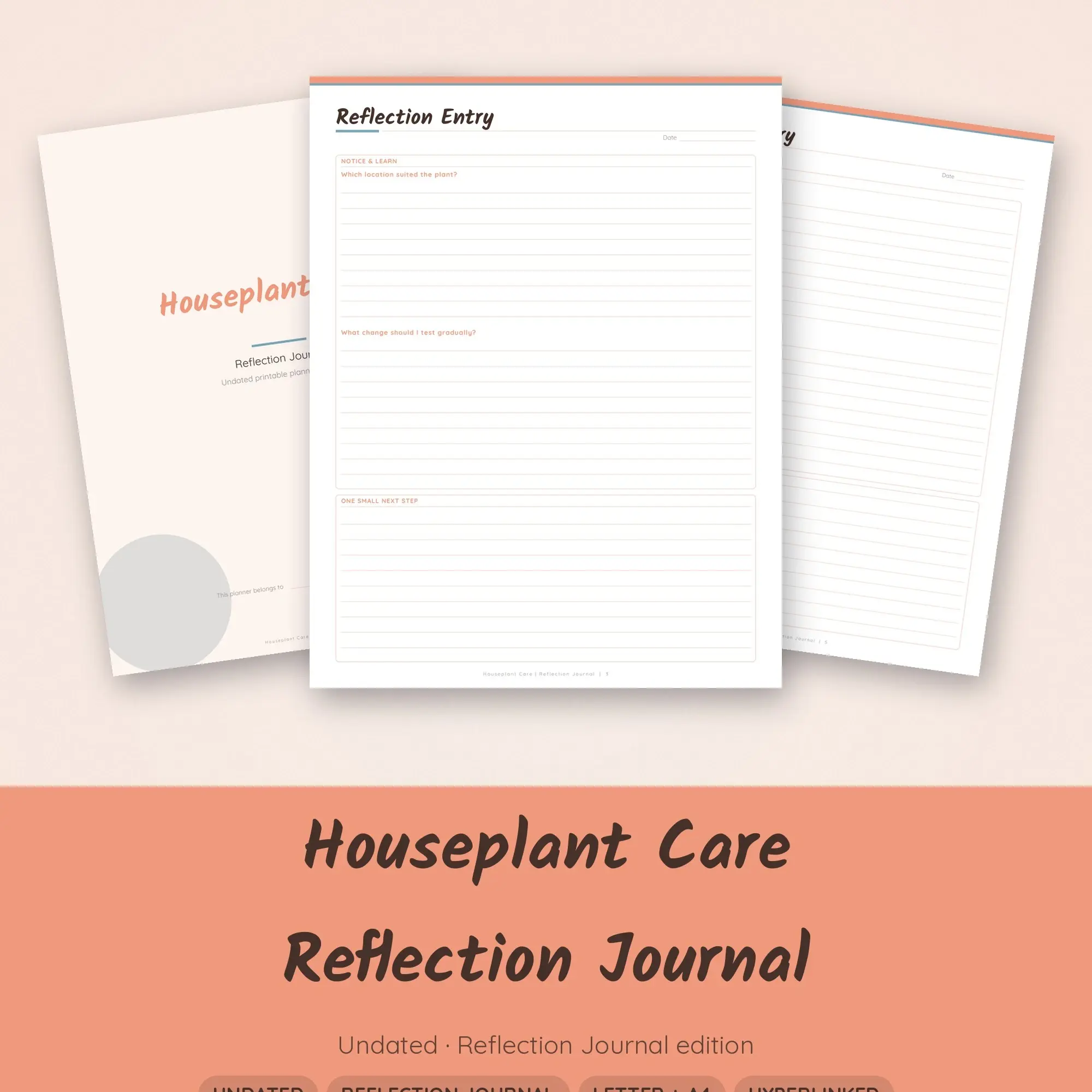 Houseplant Care Reflection Journal Planner PDF - Peach preview