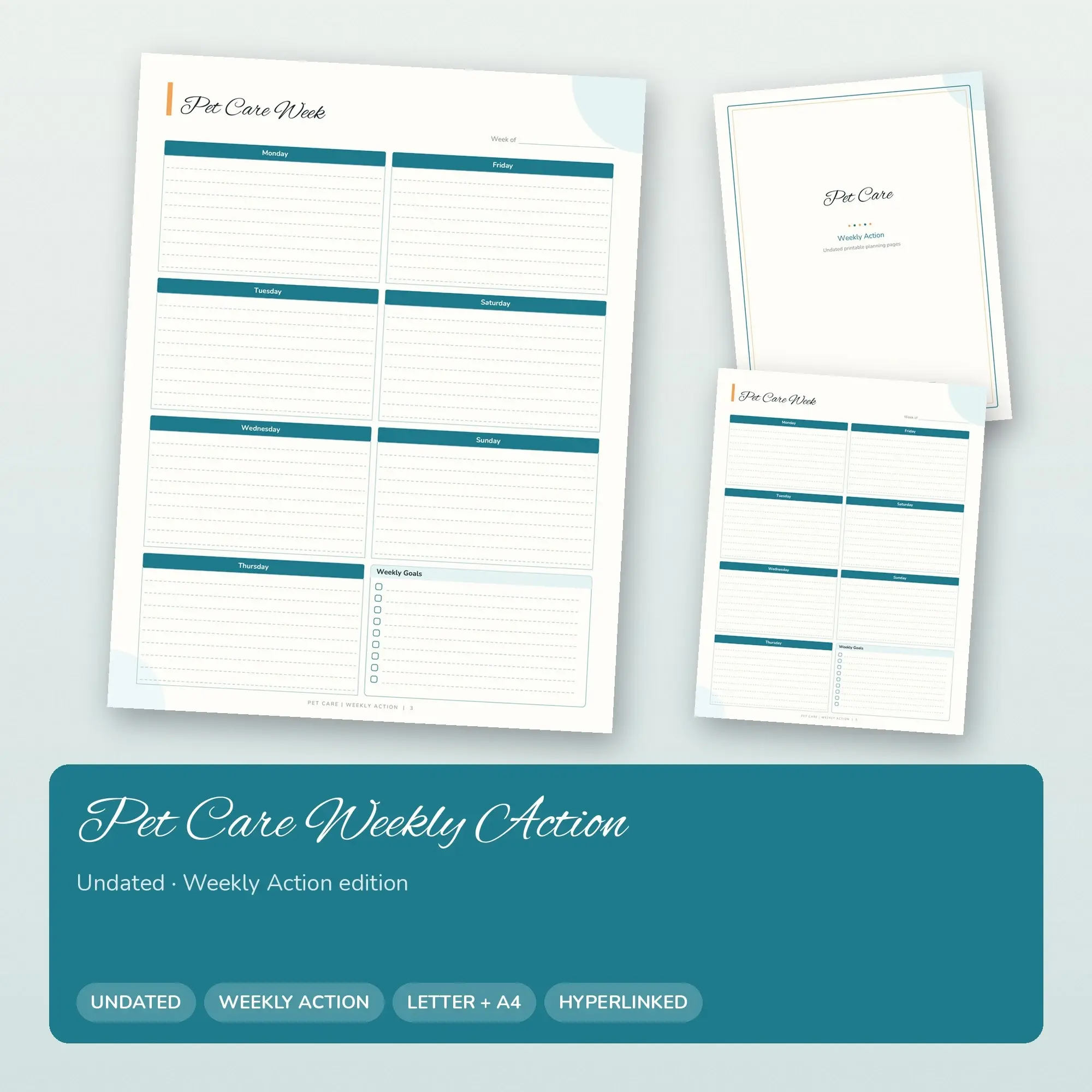 Pet Care Weekly Action Planner PDF - Ocean Teal preview