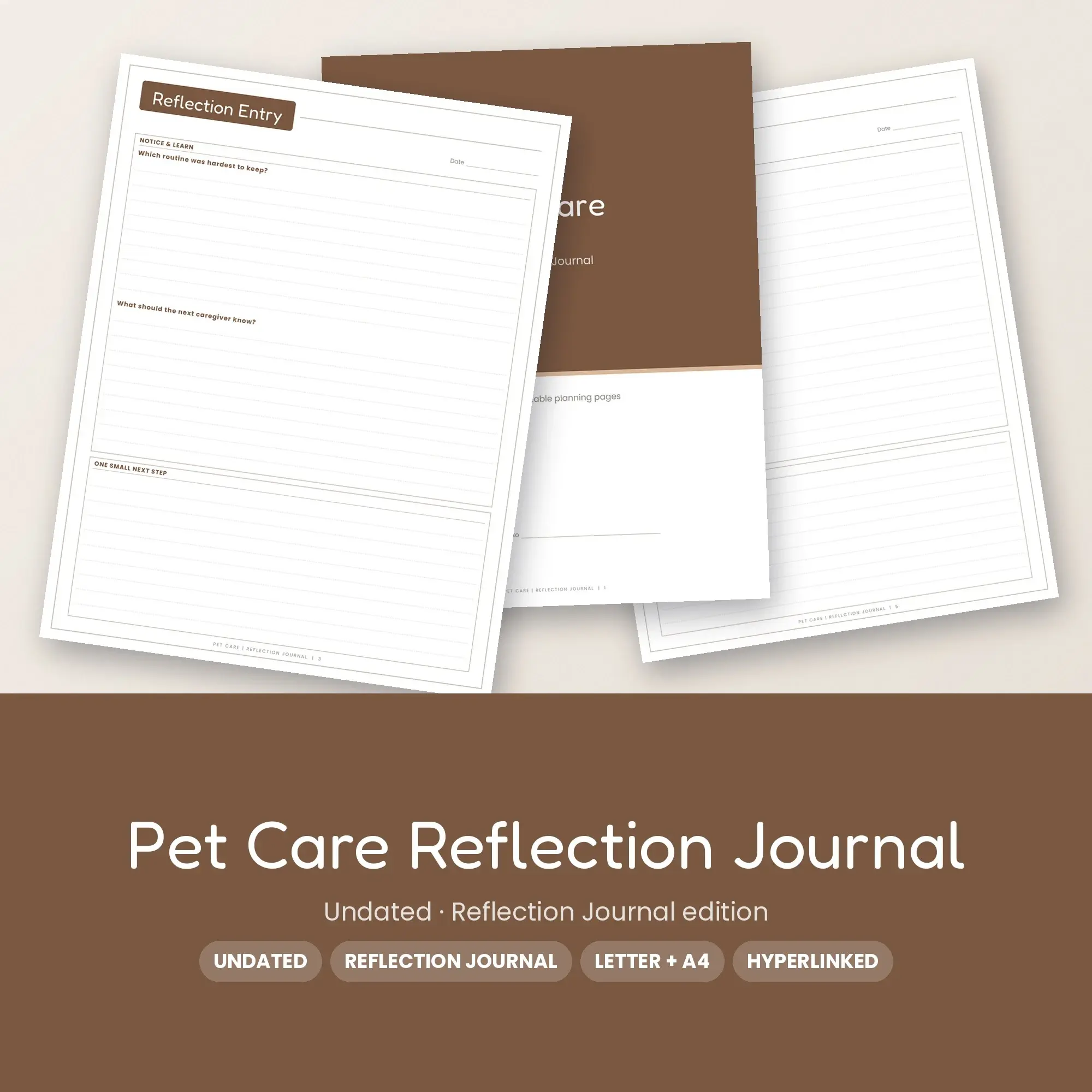 Pet Care Reflection Journal Planner PDF - Cocoa preview
