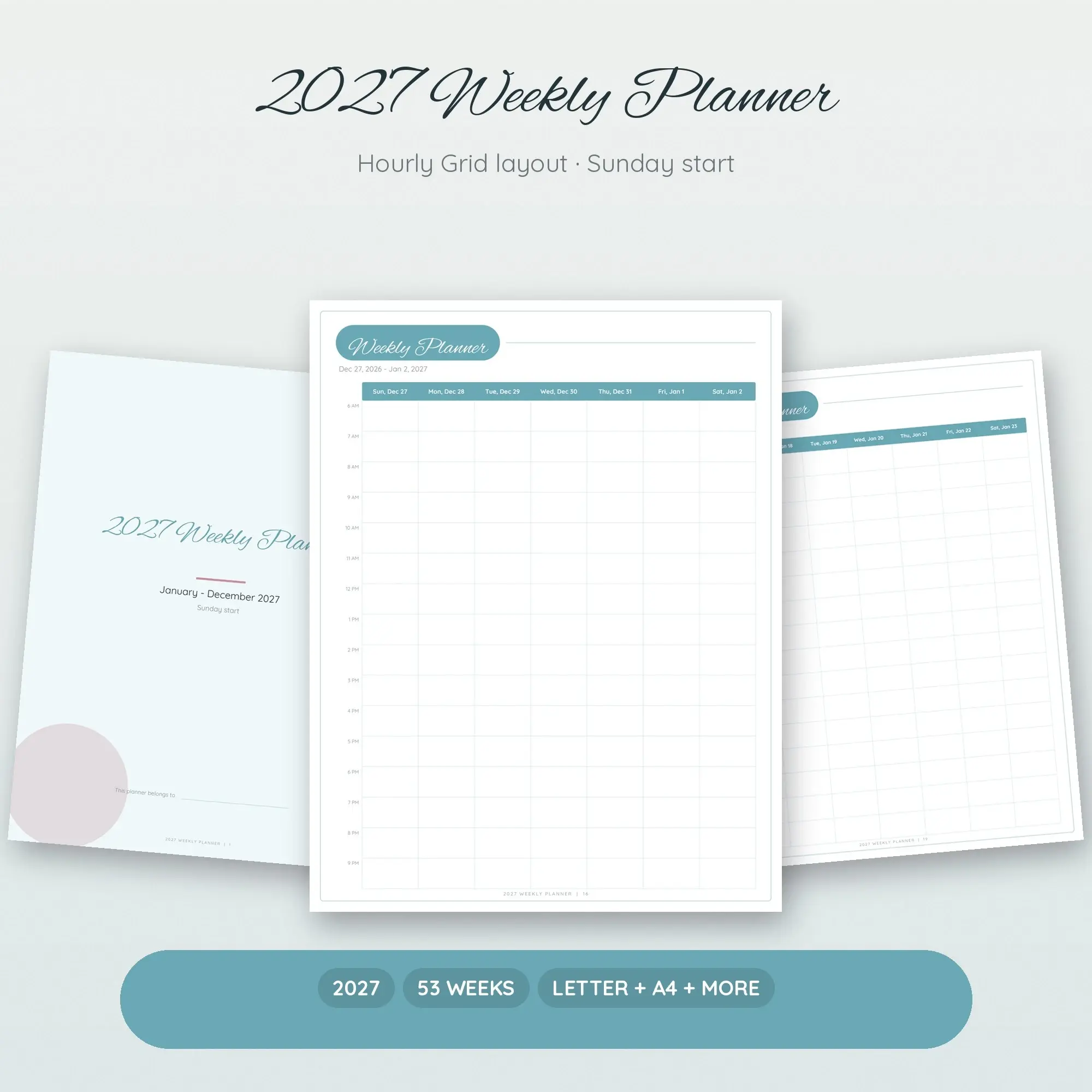 Romantic 2027 Weekly Planner PDF, Sunday Start, Letter A4 A5 preview