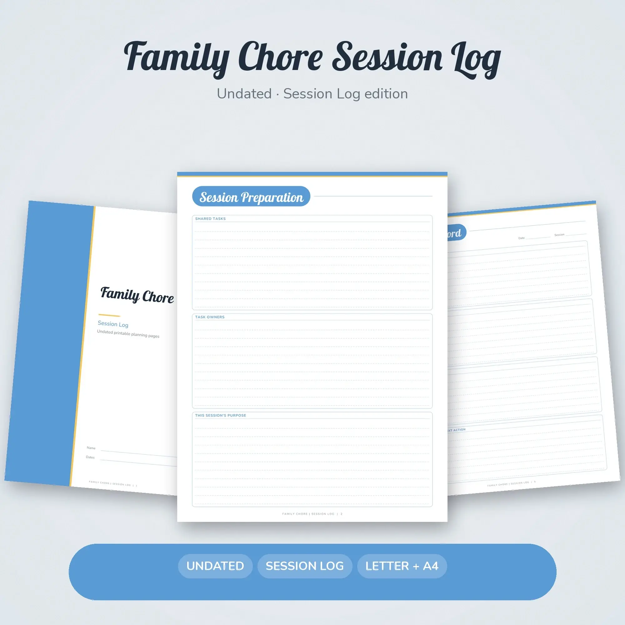 Family Chore Session Log Planner PDF - Sky Blue preview