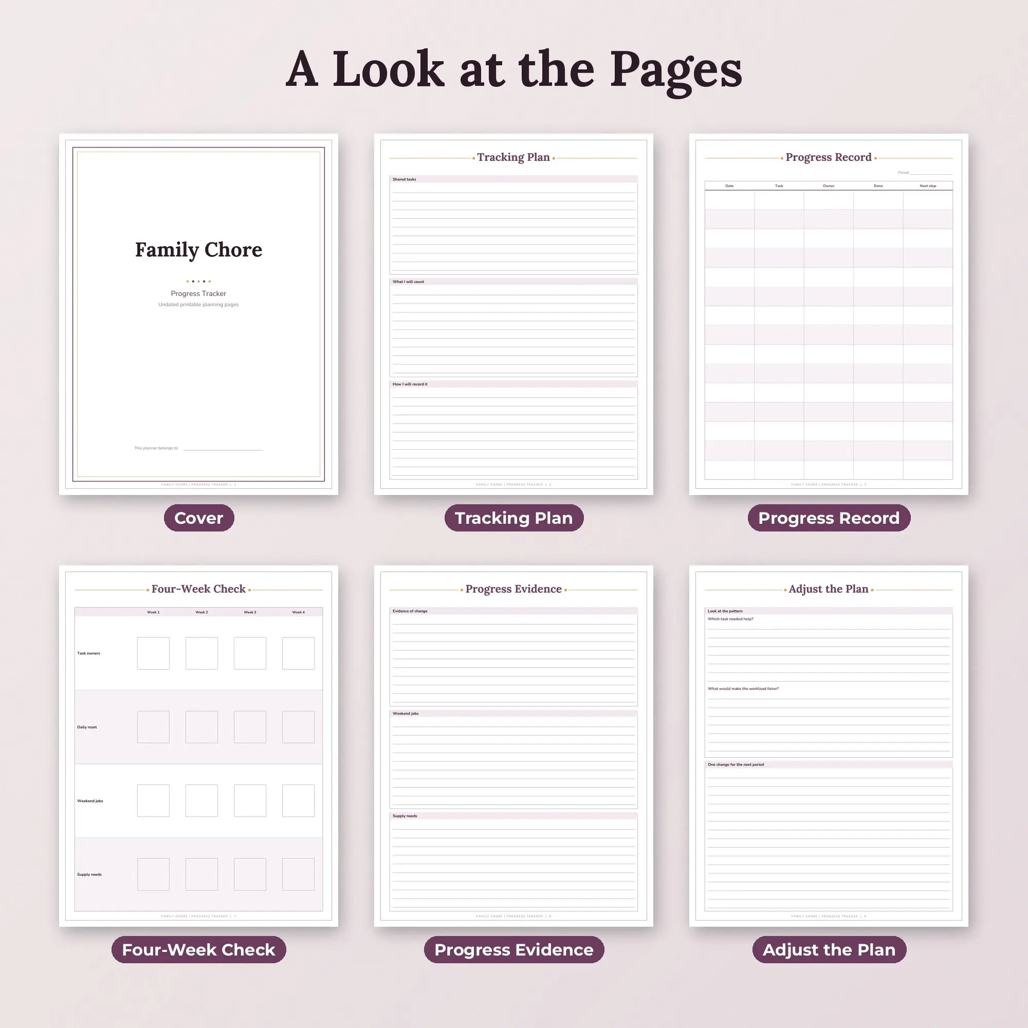 Family Chore Progress Tracker Planner PDF - Plum, preview 2 of 2