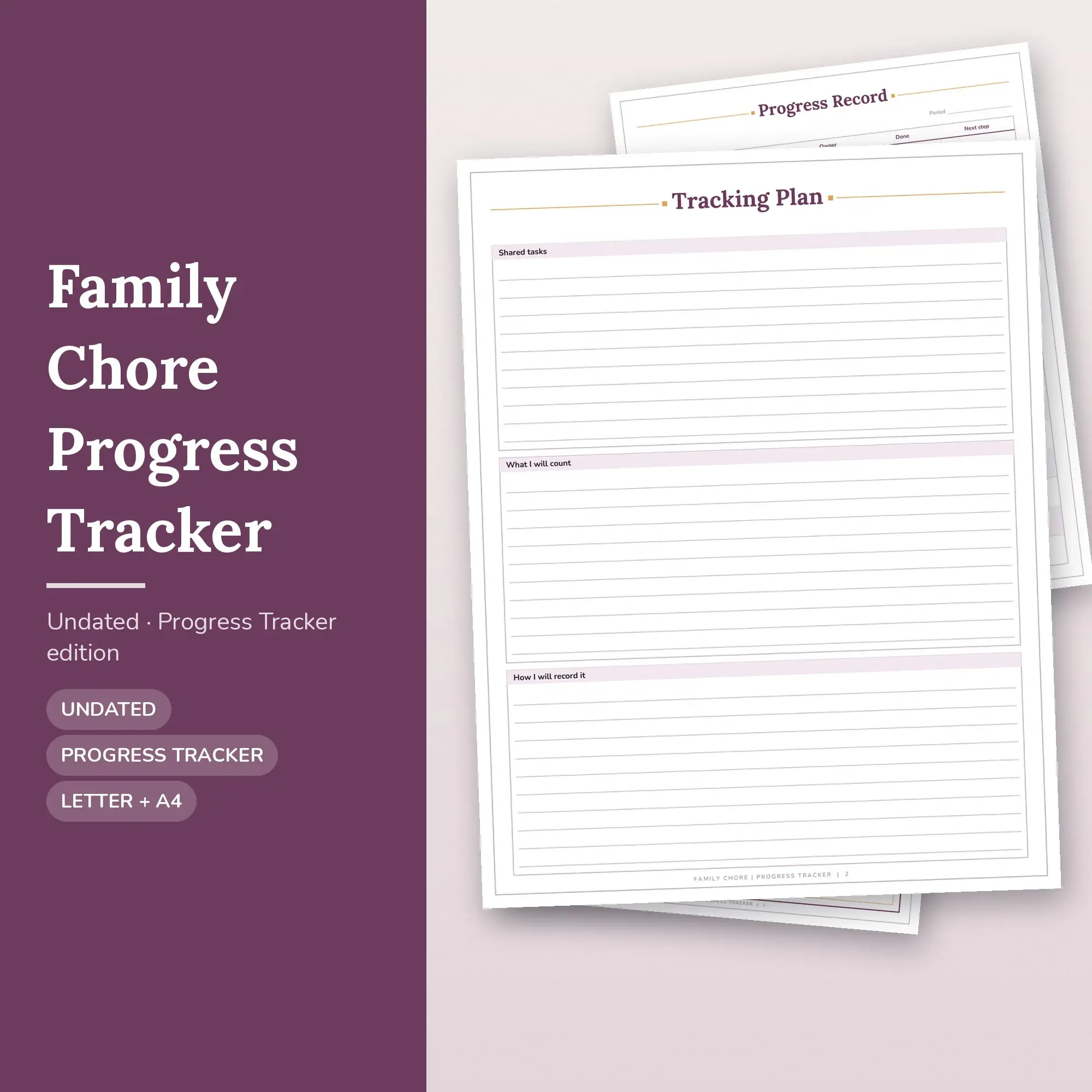 Family Chore Progress Tracker Planner PDF - Plum preview