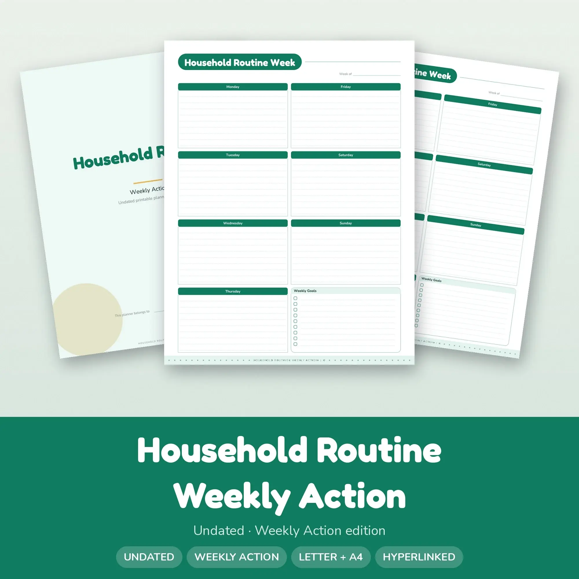 Household Routine Weekly Action Planner PDF - Emerald preview