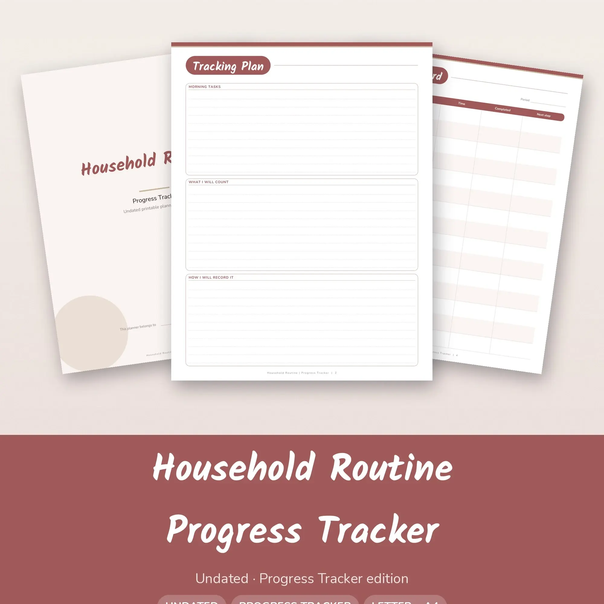 Household Routine Progress Tracker Planner PDF - Rosewood preview