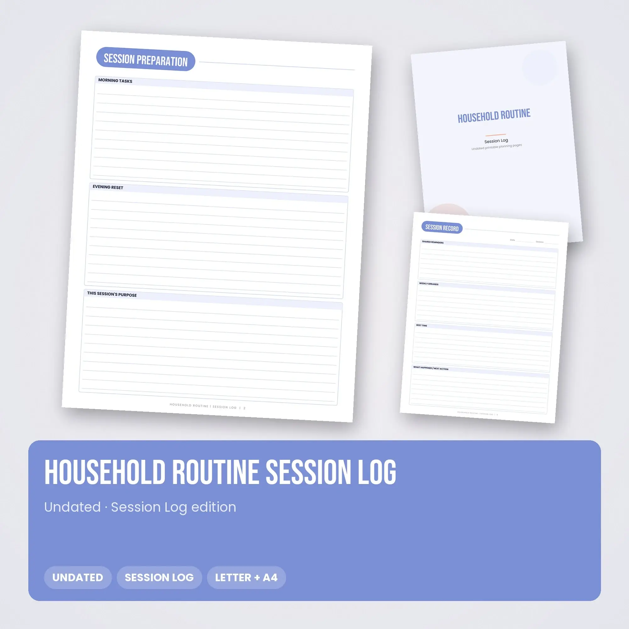 Household Routine Session Log Planner PDF - Periwinkle preview