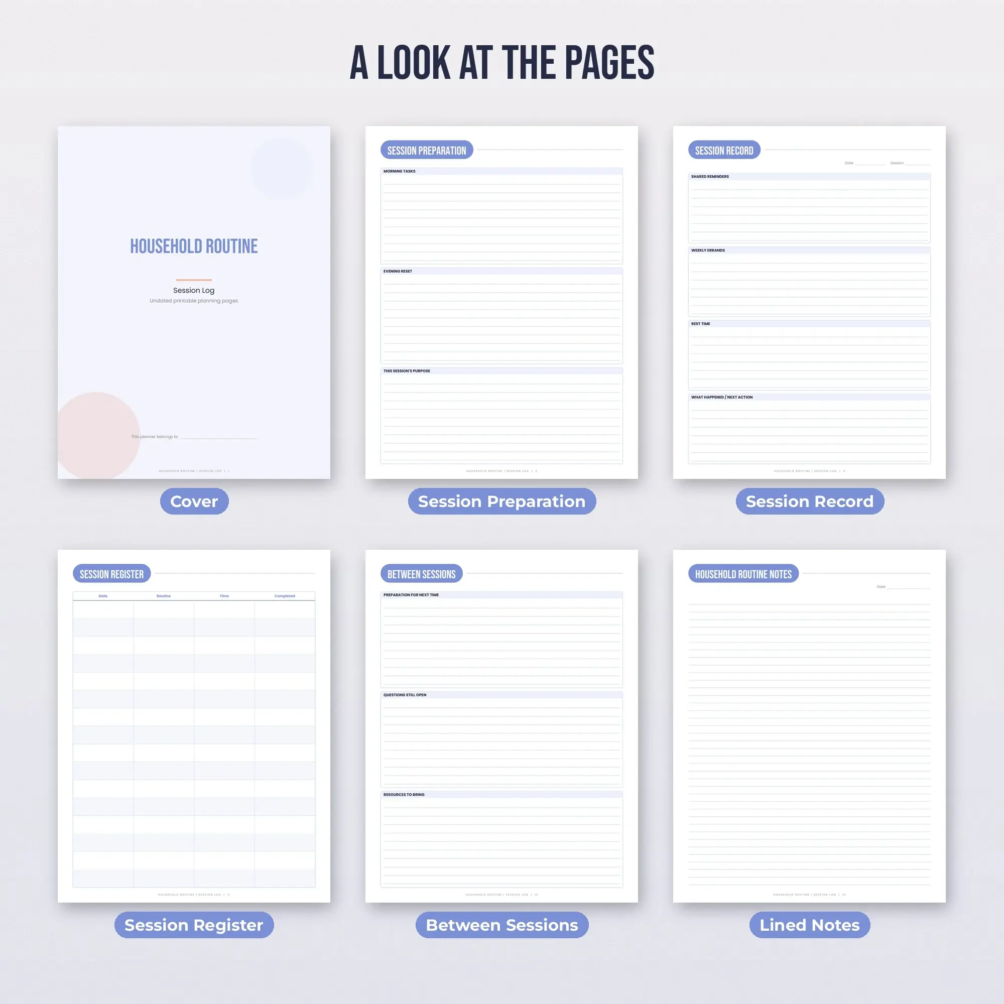 Household Routine Session Log Planner PDF - Periwinkle, preview 2 of 2