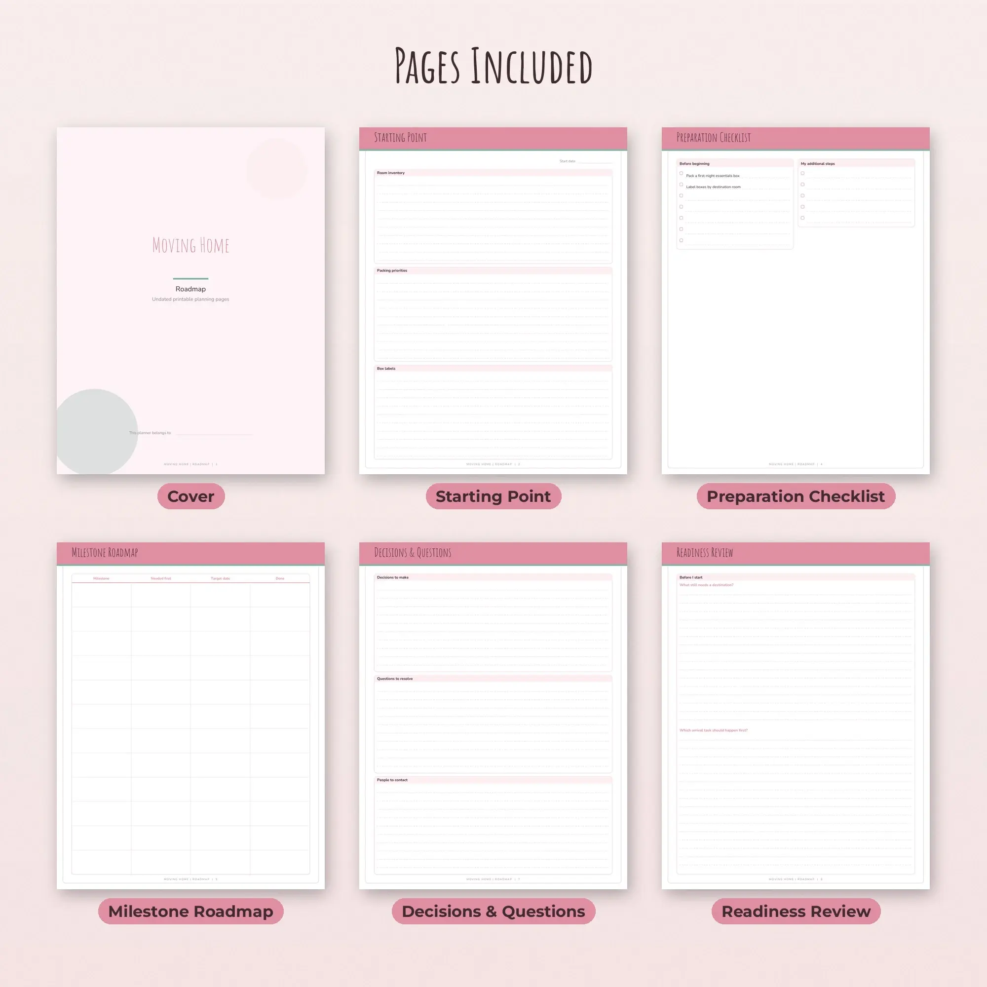 Moving Home Roadmap Planner PDF - Blush, preview 2 of 2