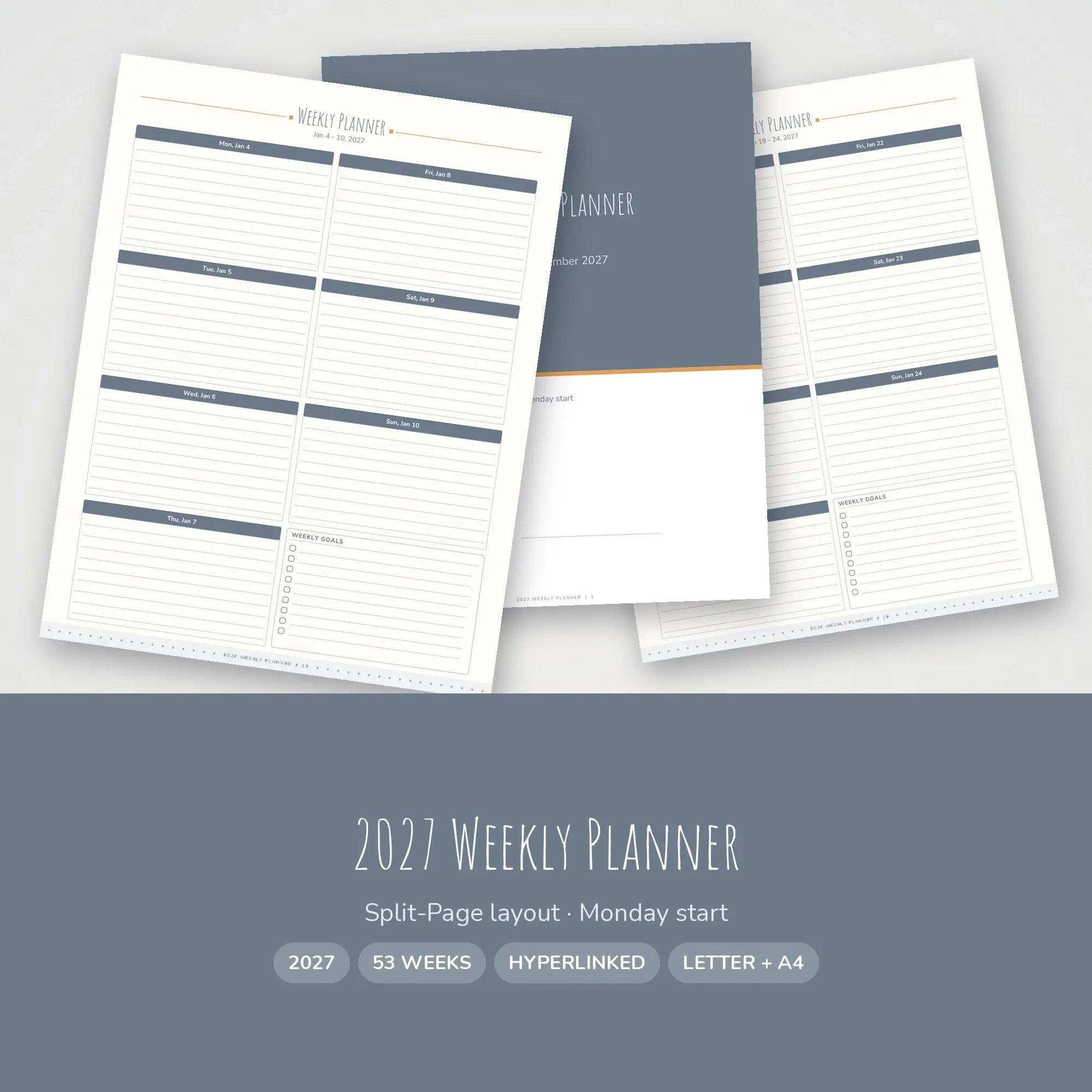 Cozy 2027 Digital Planner, Weekly Layout, Tablet + Print PDF preview