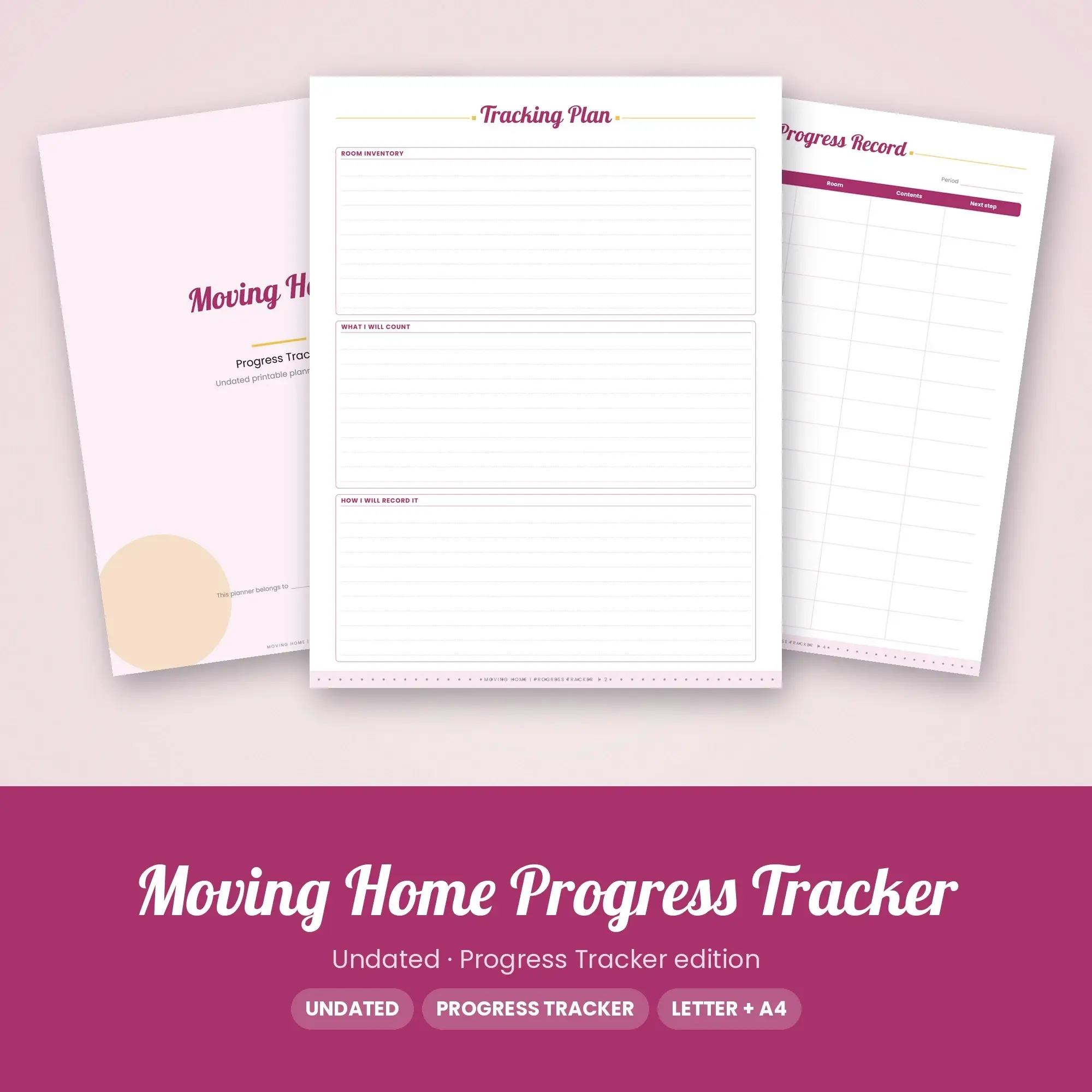 Moving Home Progress Tracker Planner PDF - Berry preview