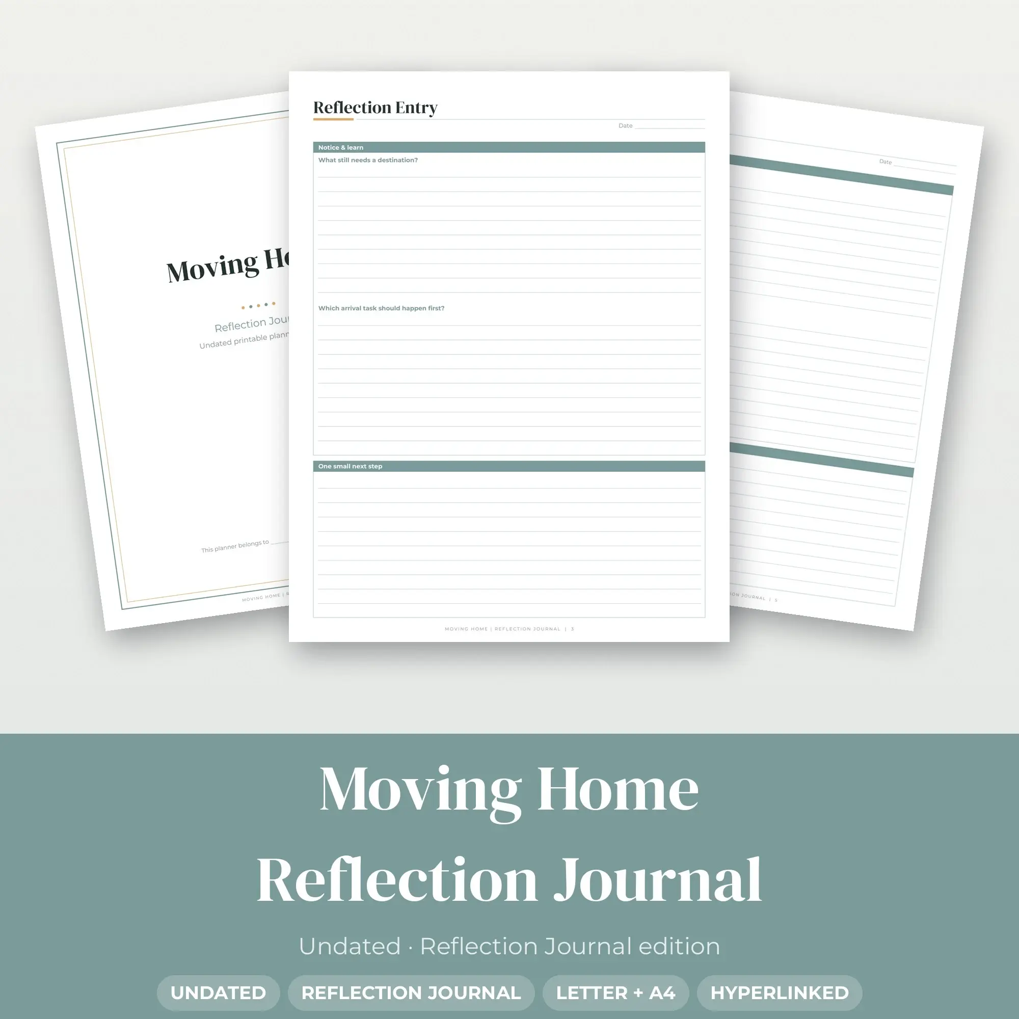 Moving Home Reflection Journal Planner PDF - Seafoam, preview 1 of 2