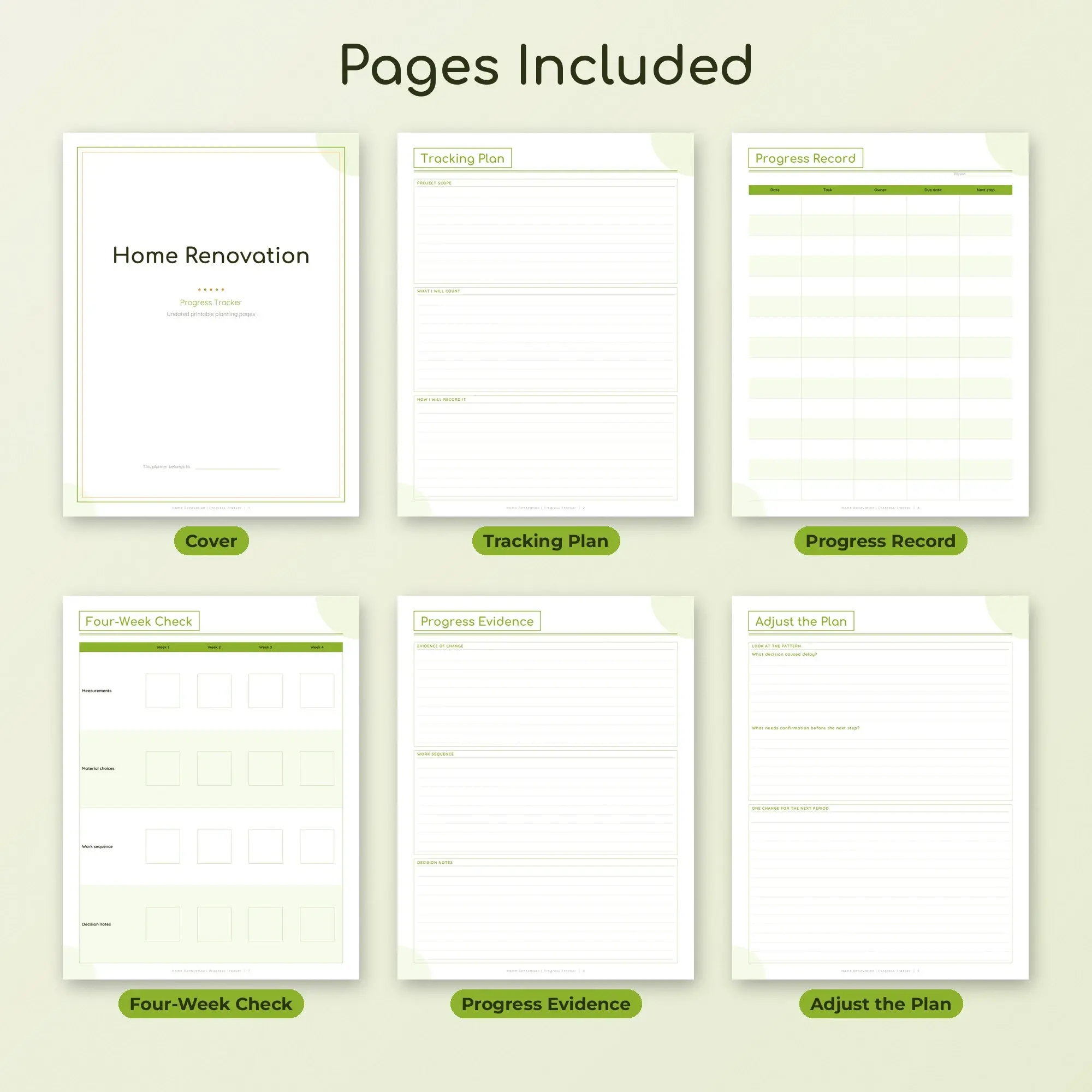 Home Renovation Progress Tracker Planner PDF - Lime, preview 2 of 2