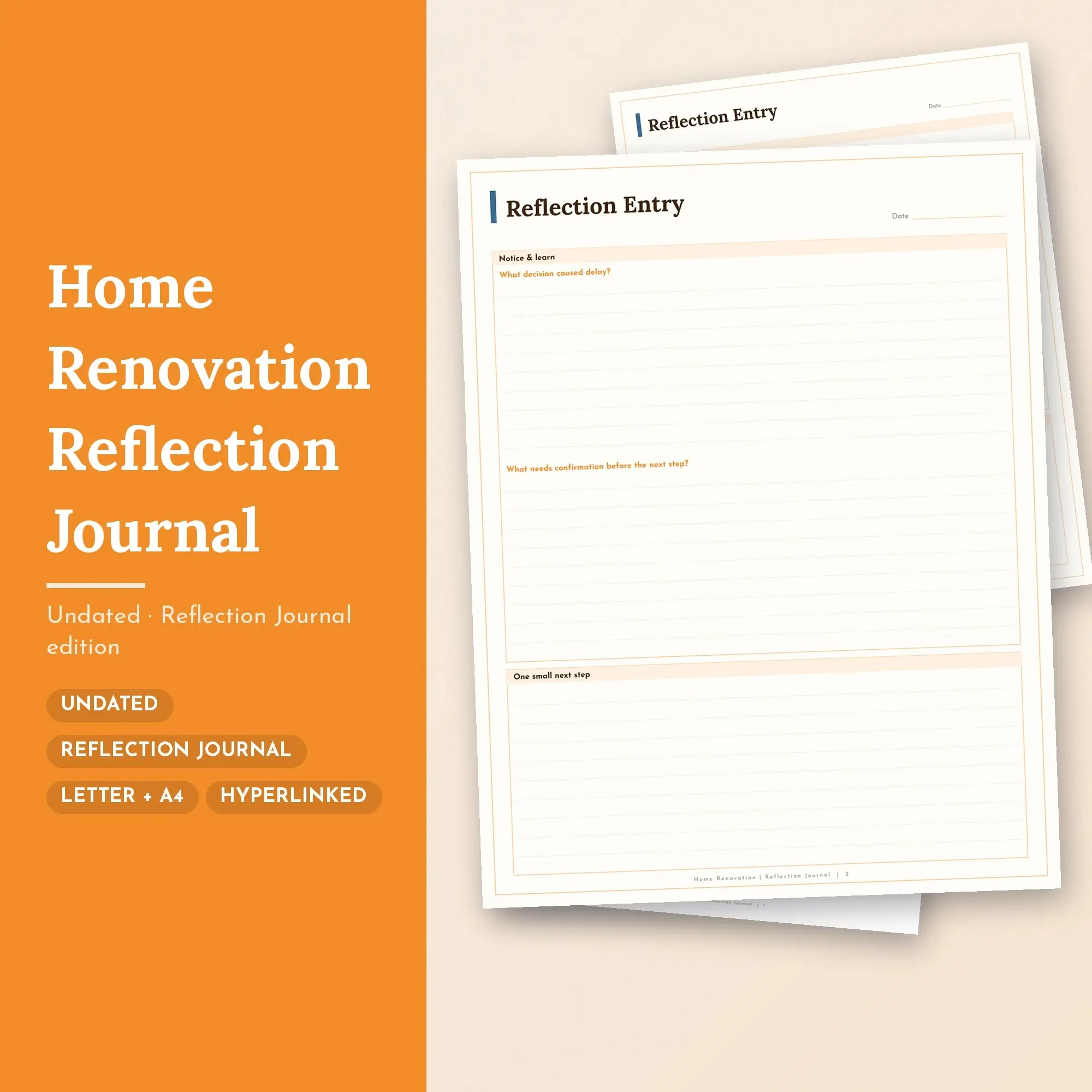 Home Renovation Reflection Journal Planner PDF - Tangerine preview