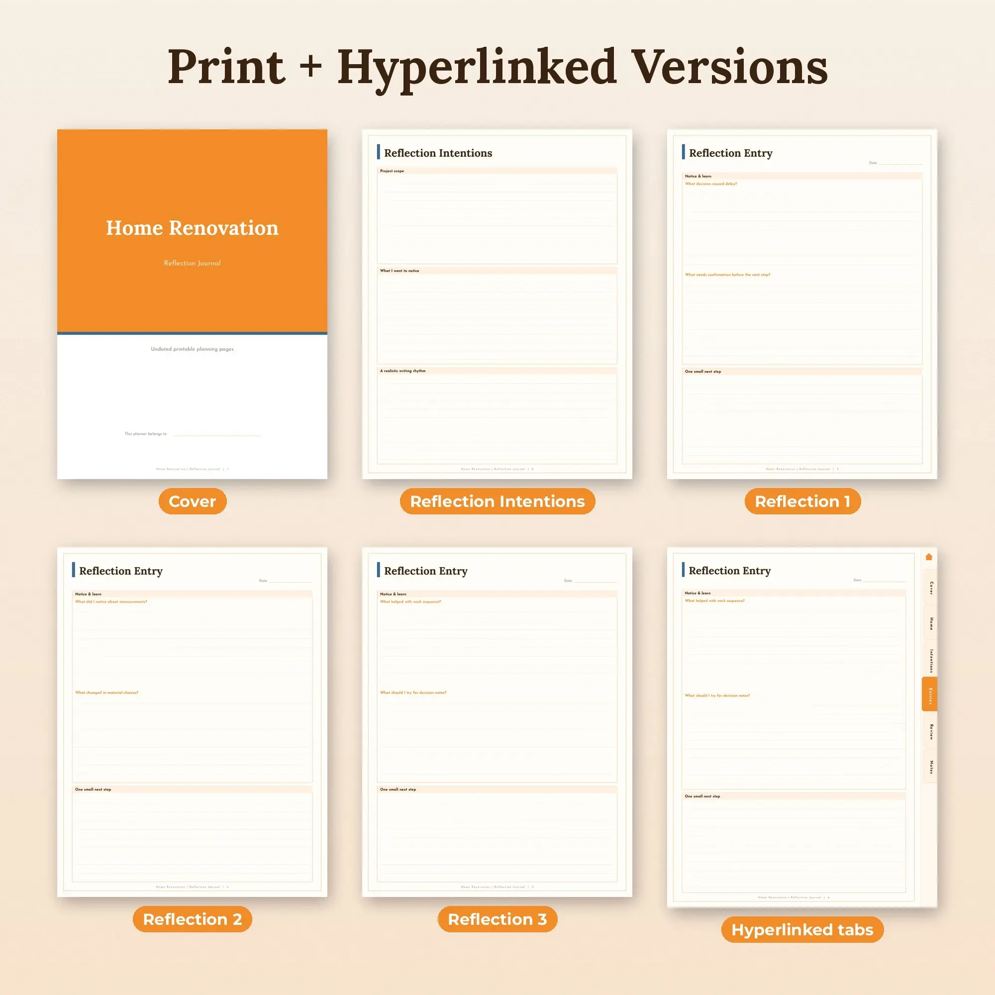 Home Renovation Reflection Journal Planner PDF - Tangerine, preview 2 of 2