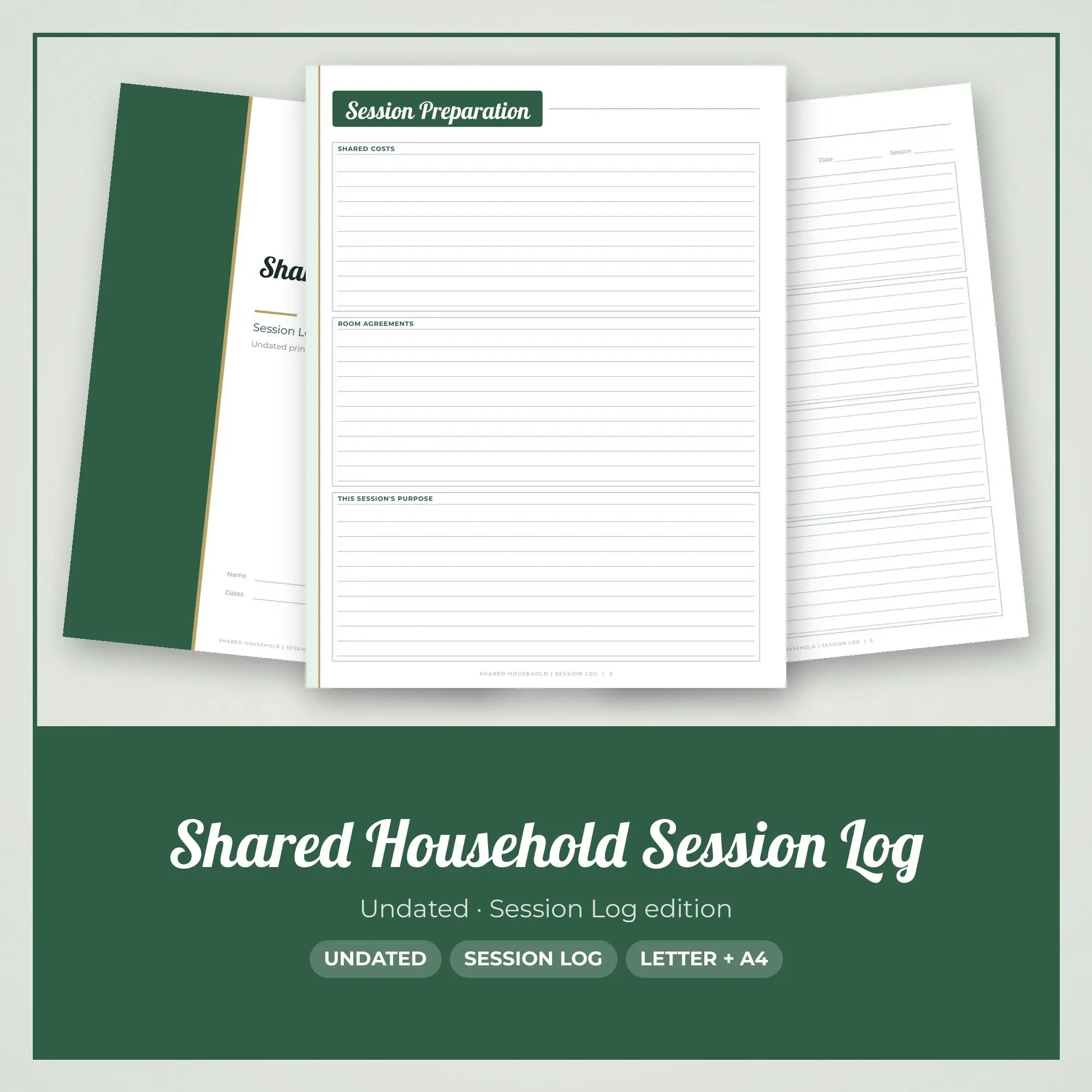 Shared Household Session Log Planner PDF - Forest preview