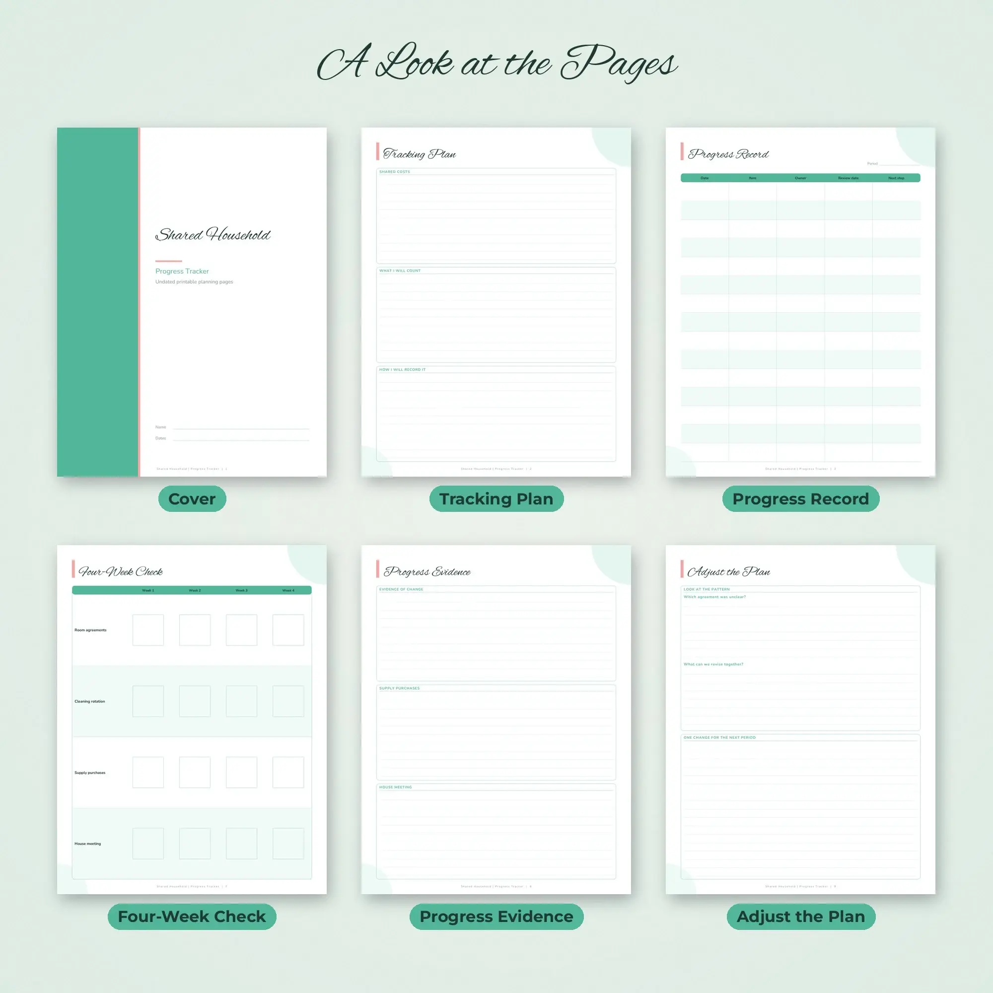 Shared Household Progress Tracker Planner PDF - Mint, preview 2 of 2