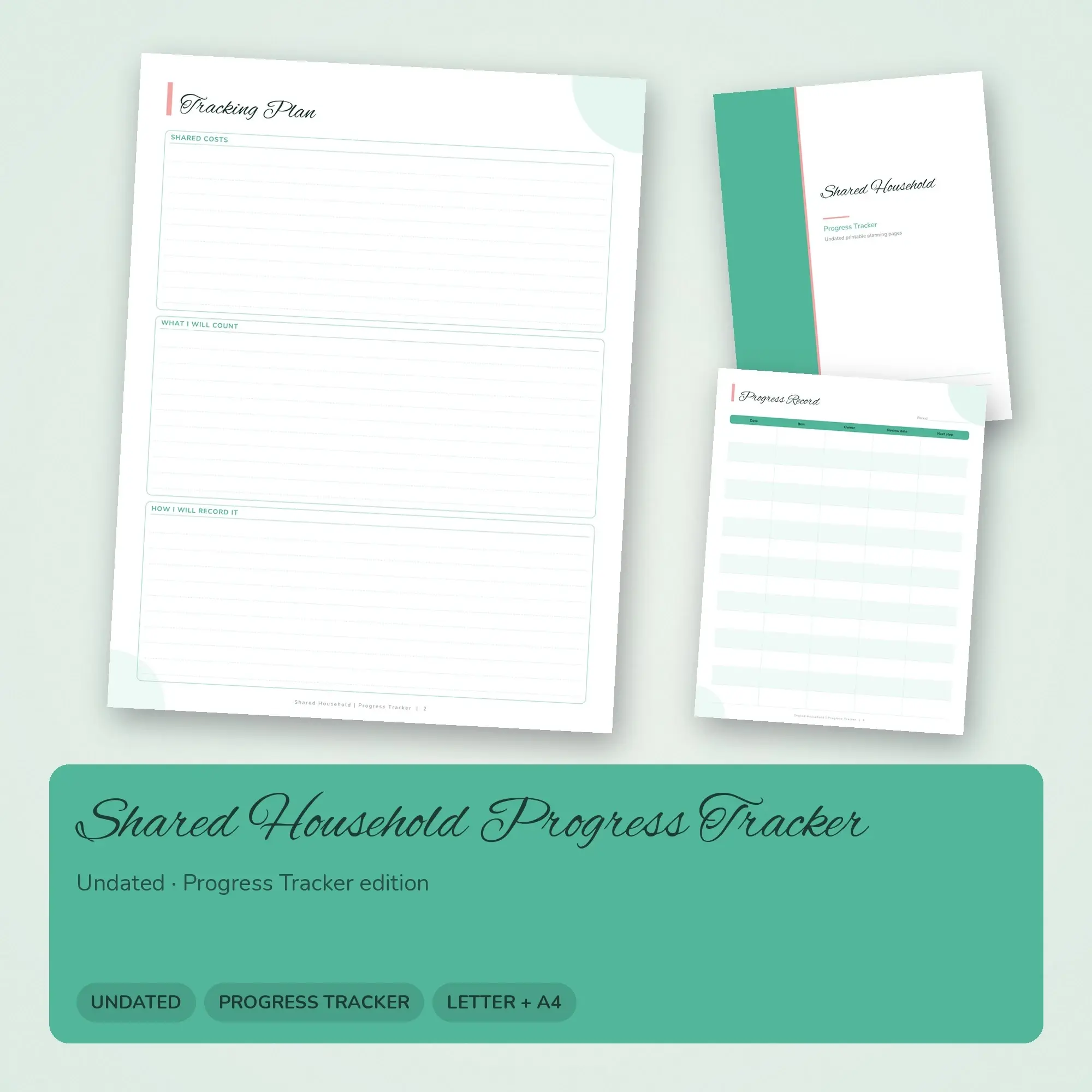 Shared Household Progress Tracker Planner PDF - Mint, preview 1 of 2
