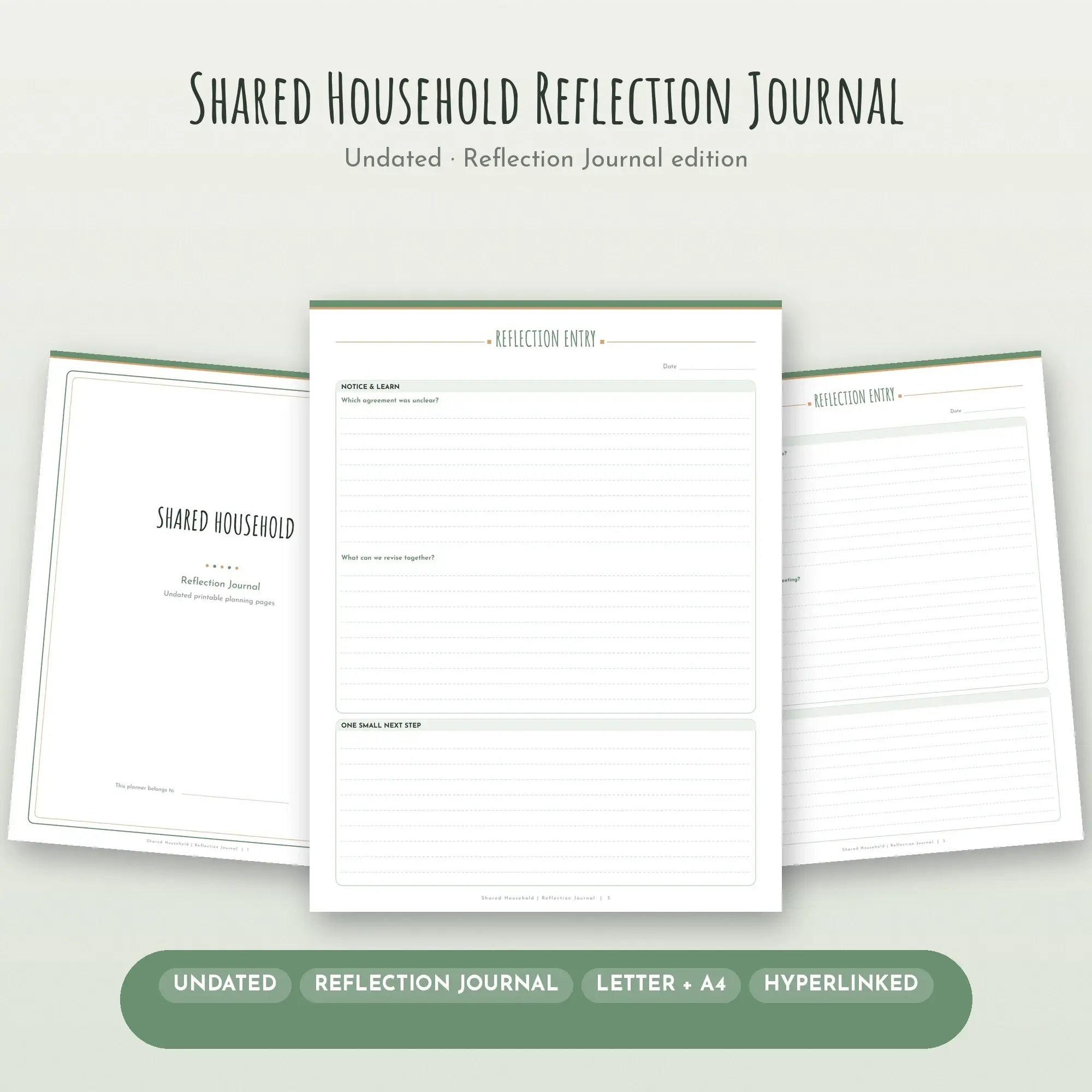 Shared Household Reflection Journal Planner PDF - Sage, preview 1 of 2