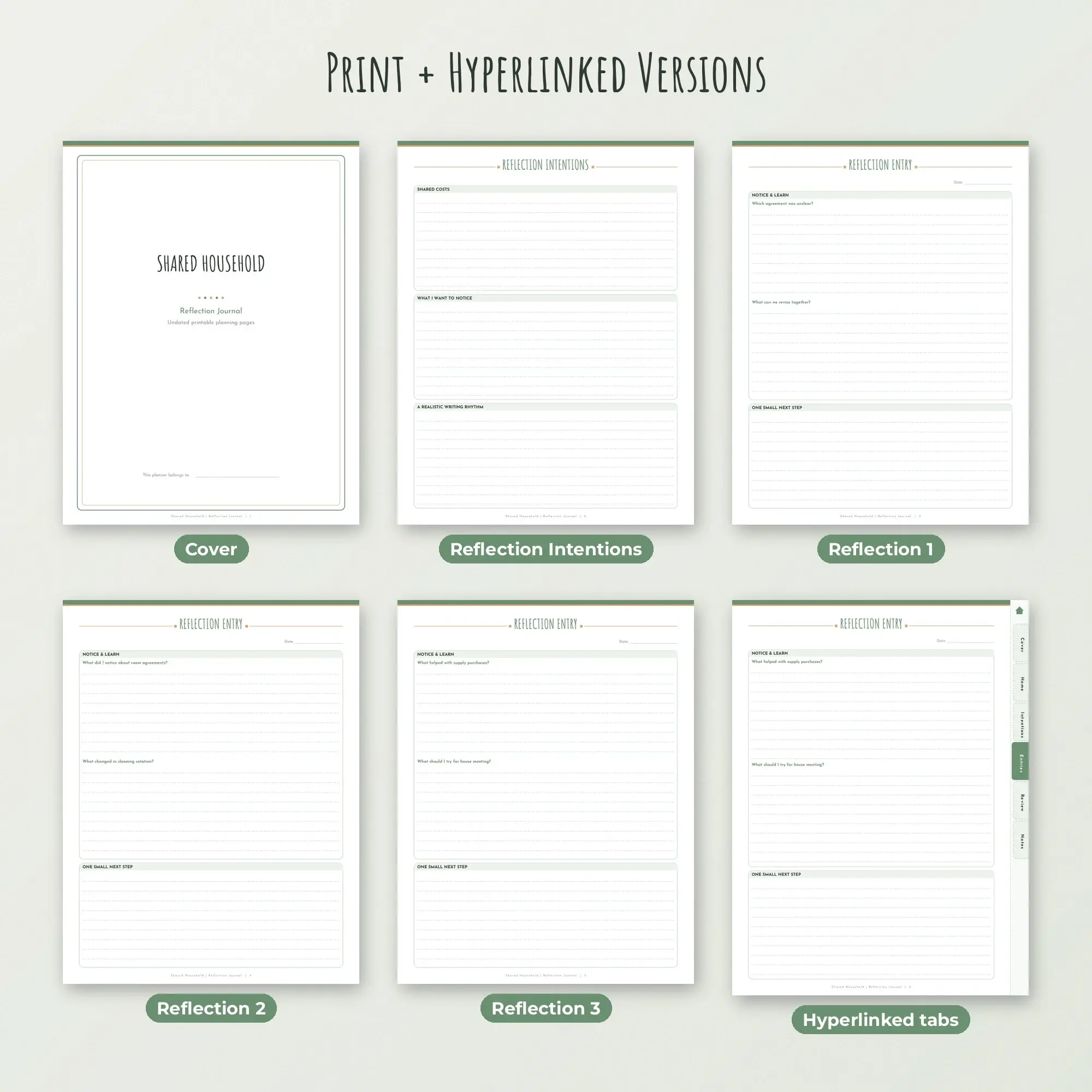 Shared Household Reflection Journal Planner PDF - Sage, preview 2 of 2