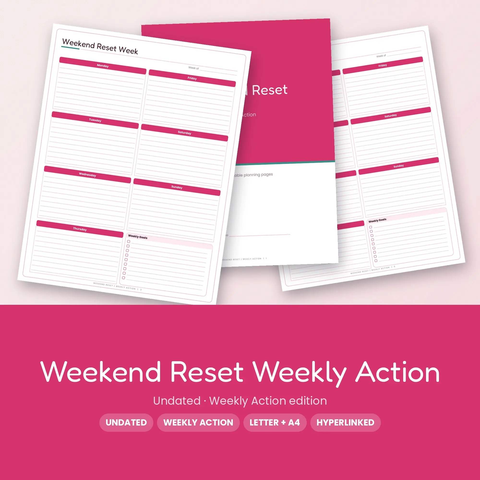Weekend Reset Weekly Action Planner PDF - Raspberry preview