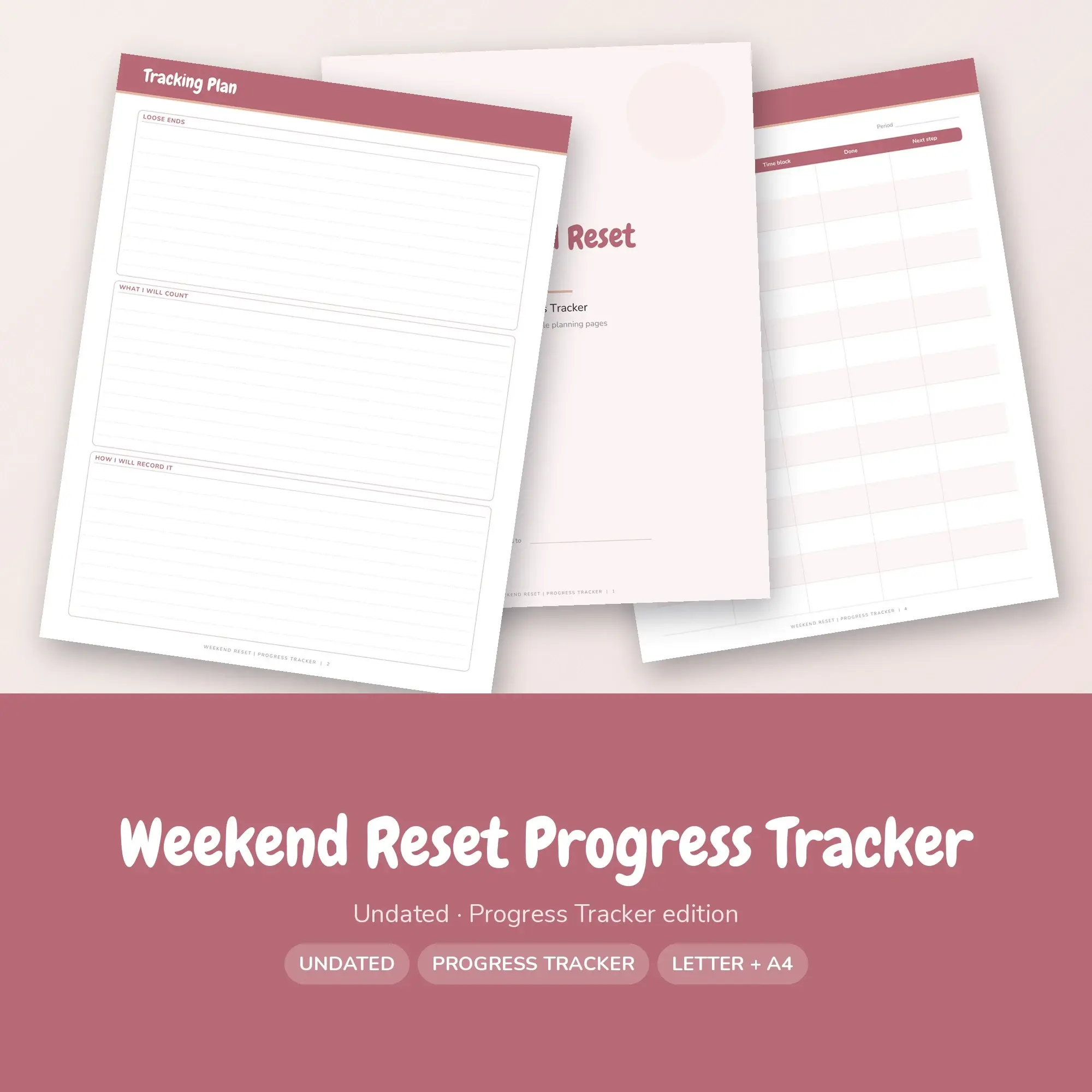 Weekend Reset Progress Tracker Planner PDF - Dusty Rose preview