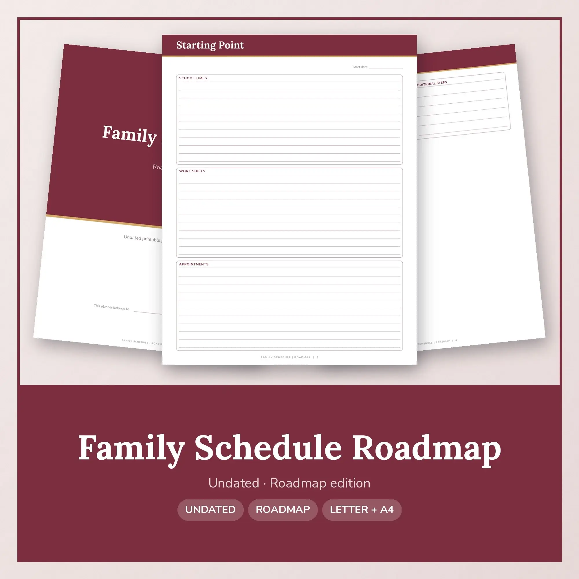 Family Schedule Roadmap Planner PDF - Burgundy preview