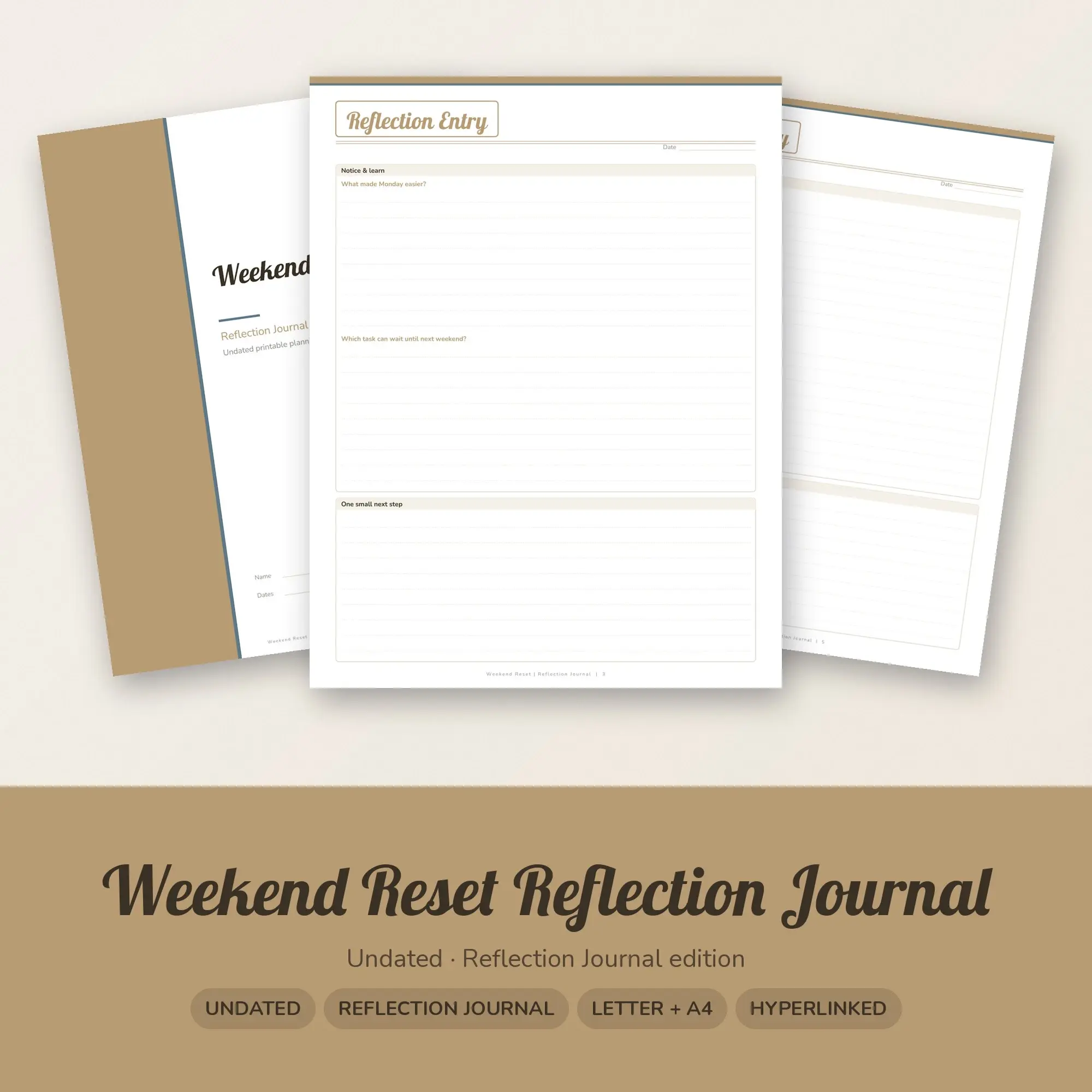 Weekend Reset Reflection Journal Planner PDF - Sand preview