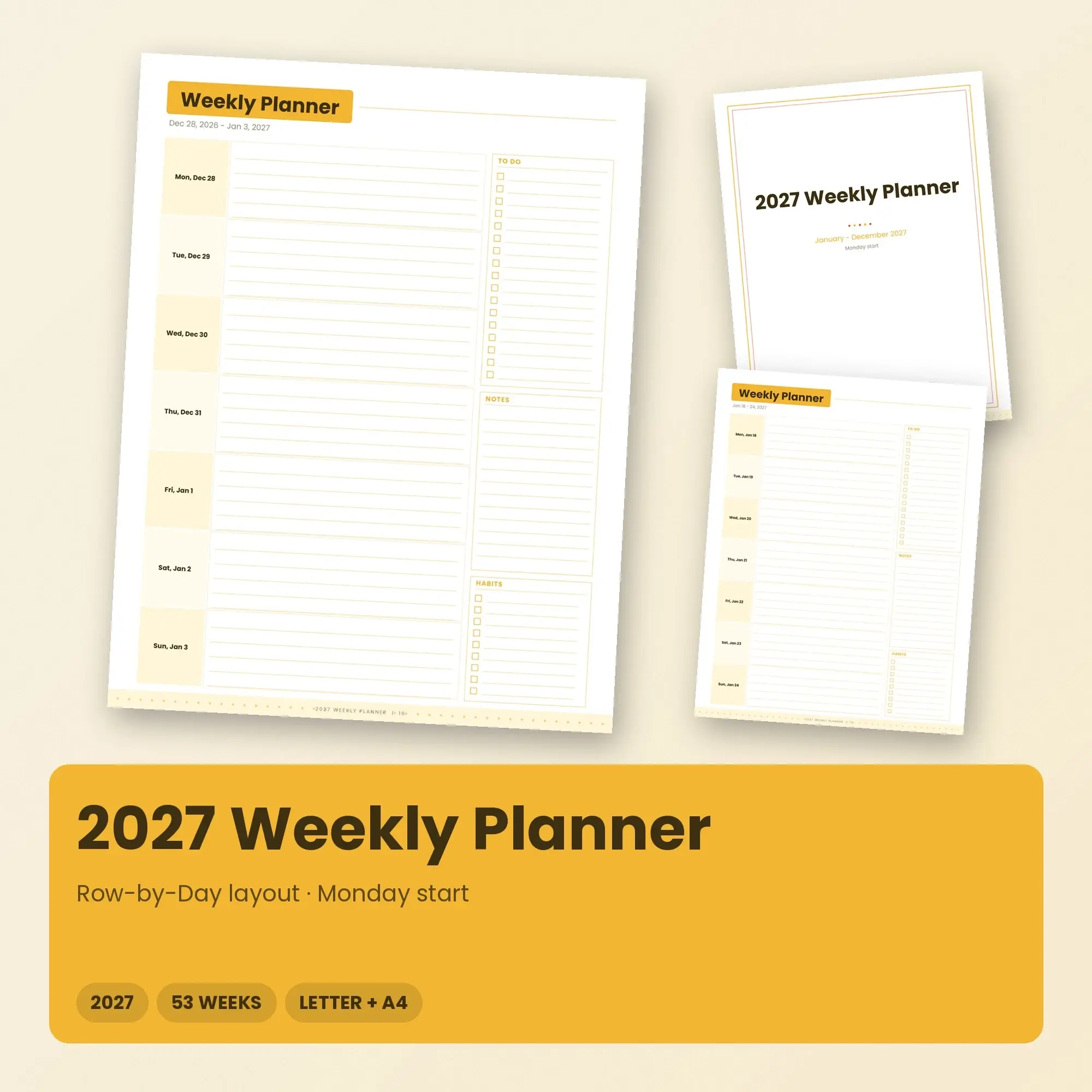 2027 Weekly Planner Printable, Minimalist Sunshine PDF preview