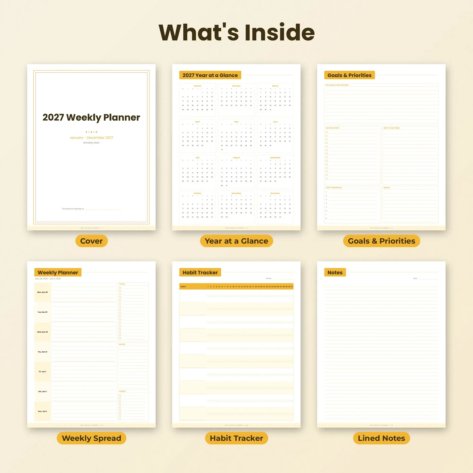 2027 Weekly Planner Printable, Minimalist Sunshine PDF, preview 2 of 2