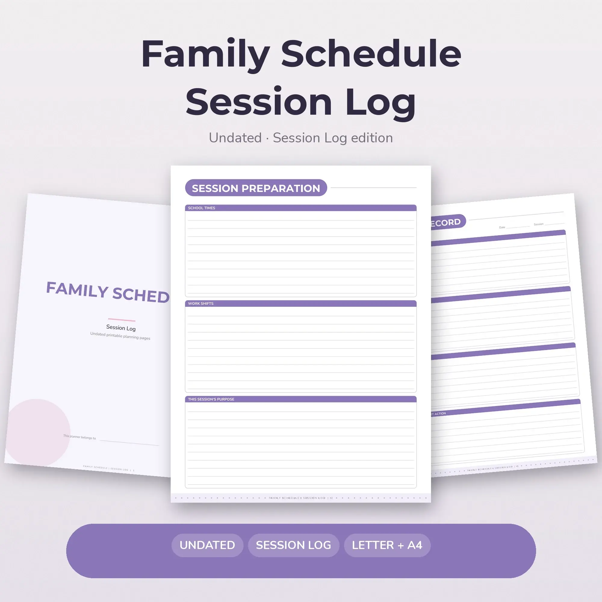Family Schedule Session Log Planner PDF - Lavender, preview 1 of 2
