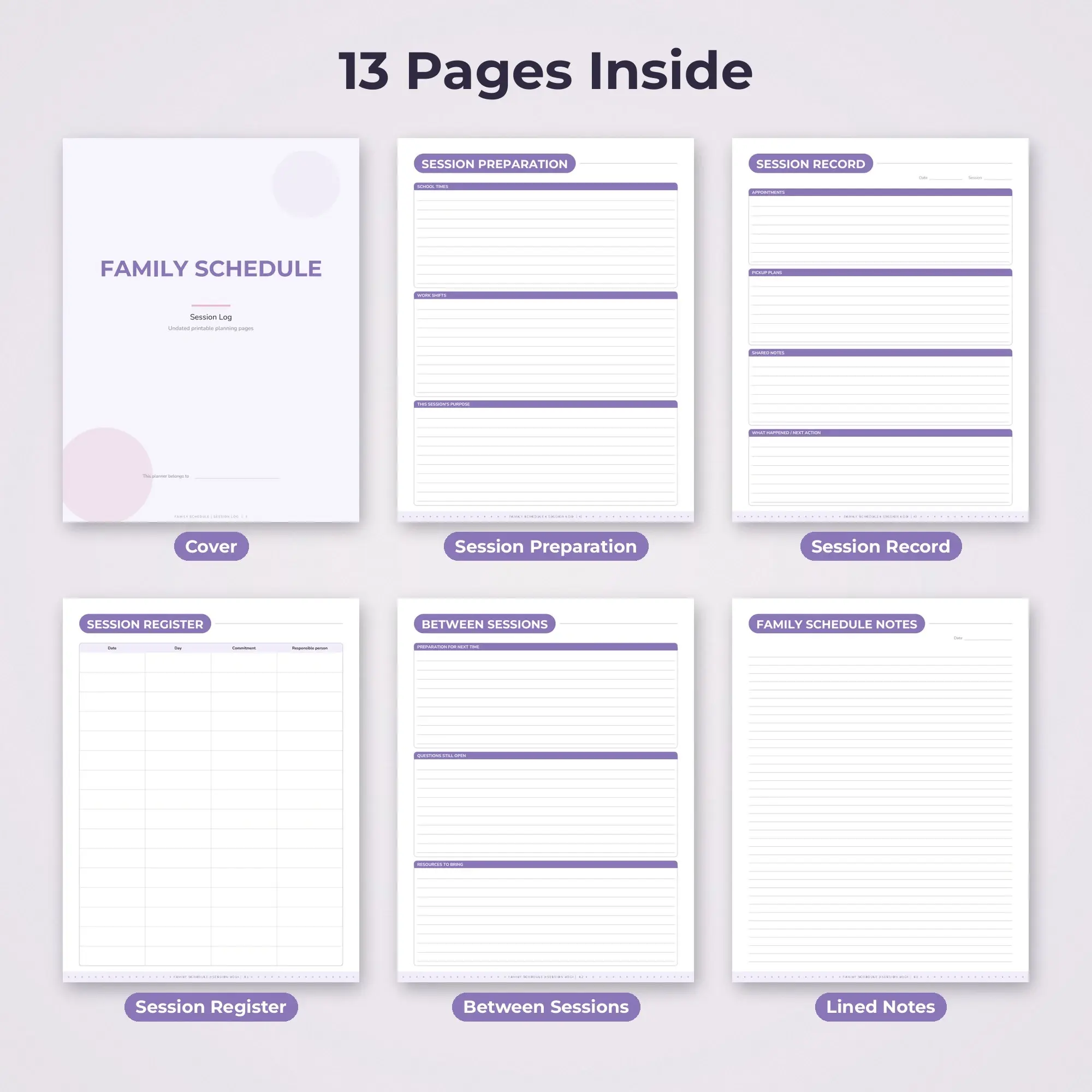 Family Schedule Session Log Planner PDF - Lavender, preview 2 of 2