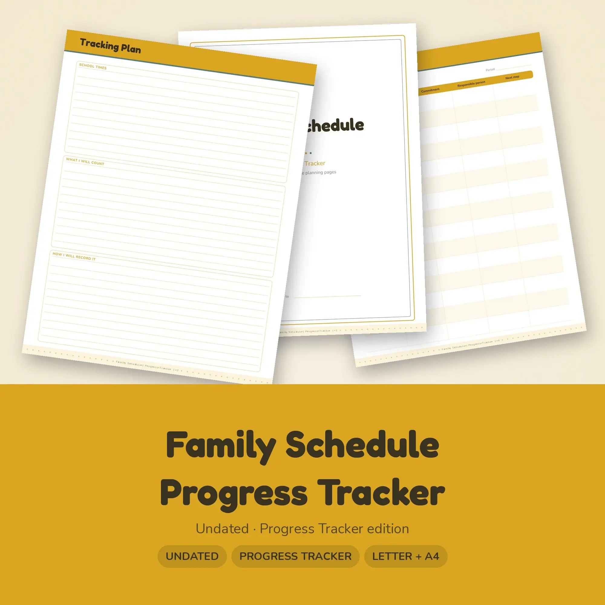 Family Schedule Progress Tracker Planner PDF - Mustard preview