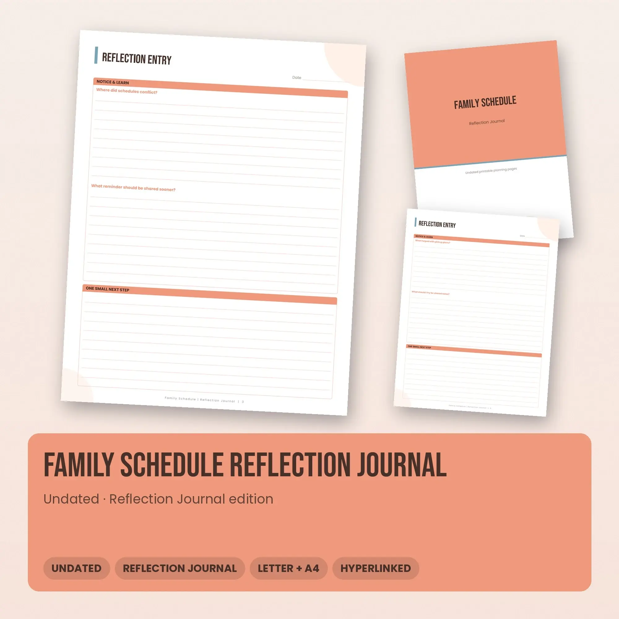 Family Schedule Reflection Journal Planner PDF - Peach preview