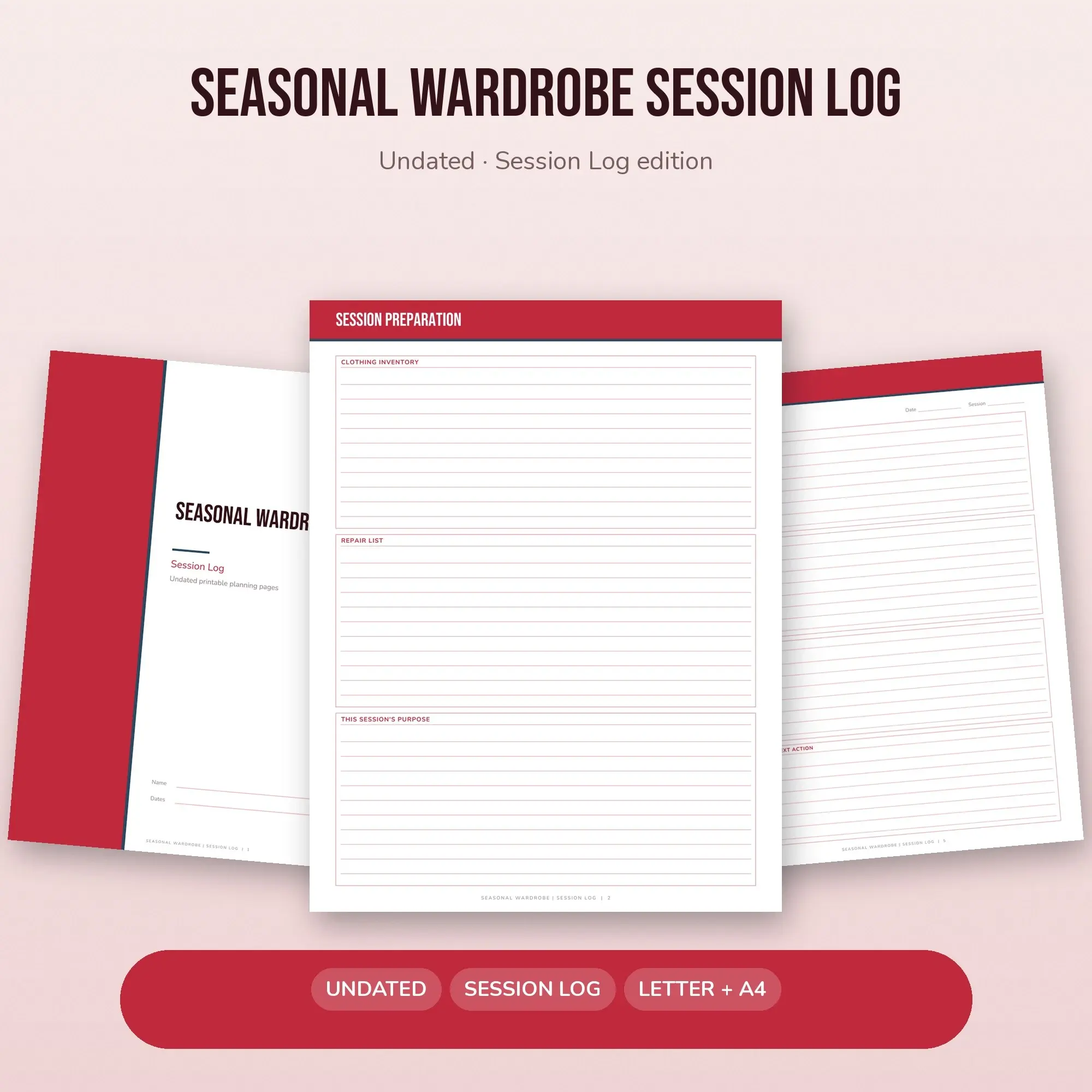 Seasonal Wardrobe Session Log Planner PDF - Cherry preview