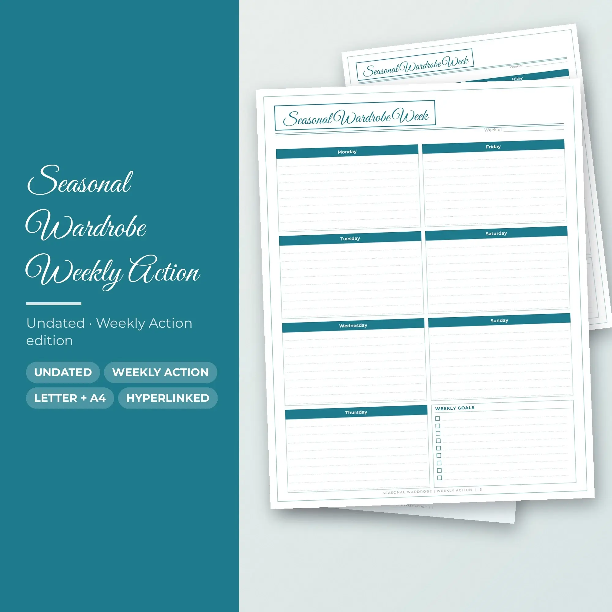 Seasonal Wardrobe Weekly Action Planner PDF - Ocean Teal preview