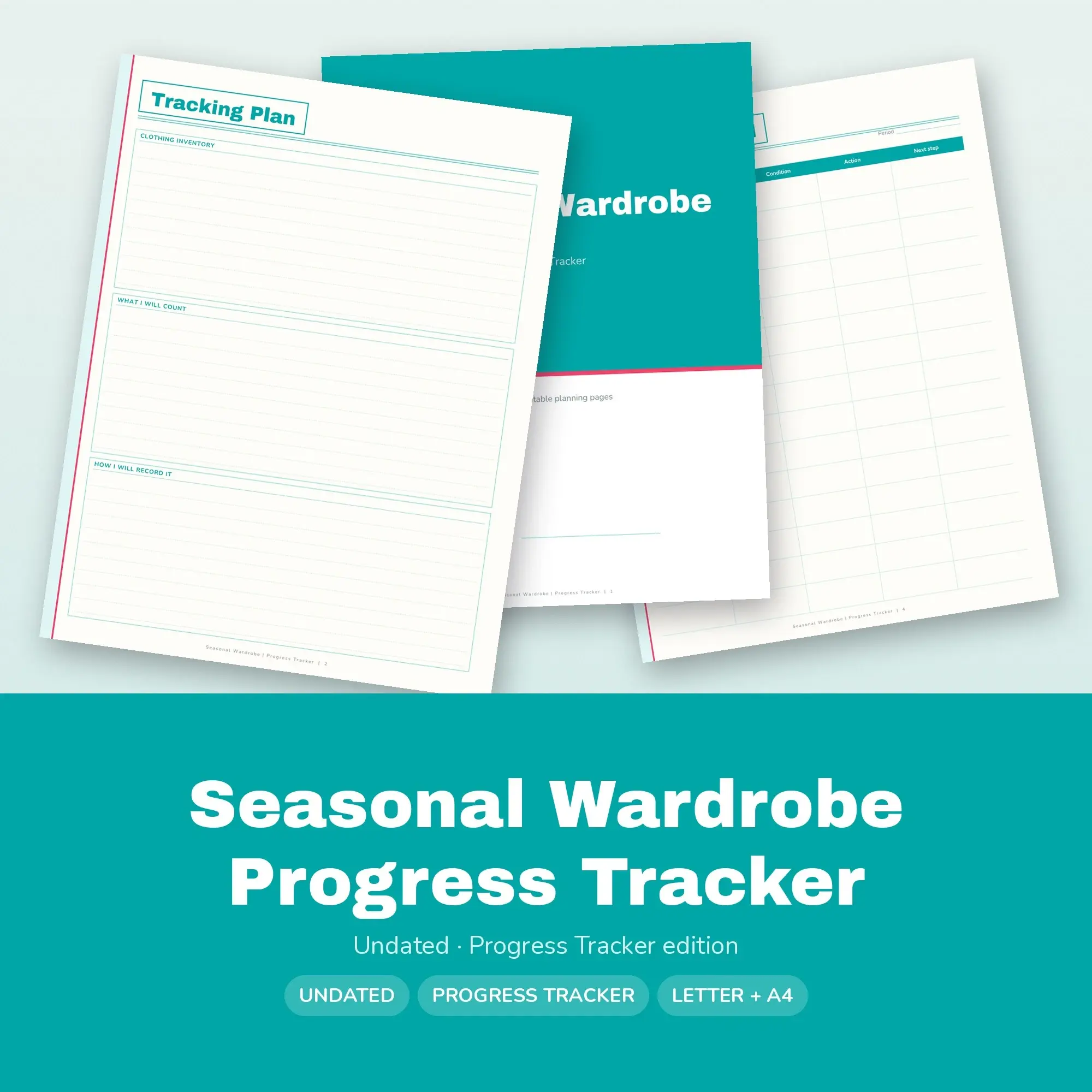 Seasonal Wardrobe Progress Tracker Planner PDF - Aqua preview
