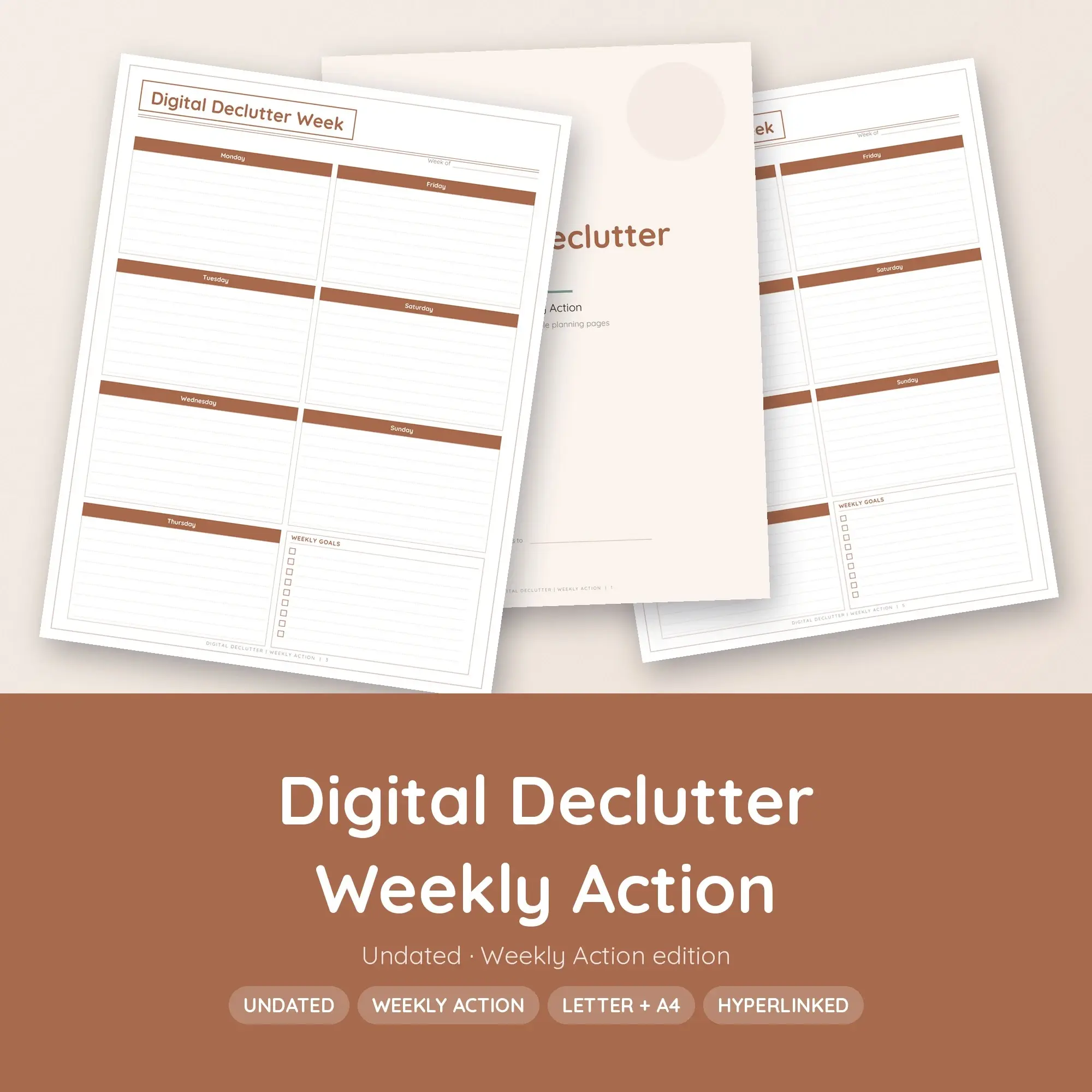 Digital Declutter Weekly Action Planner PDF - Clay preview