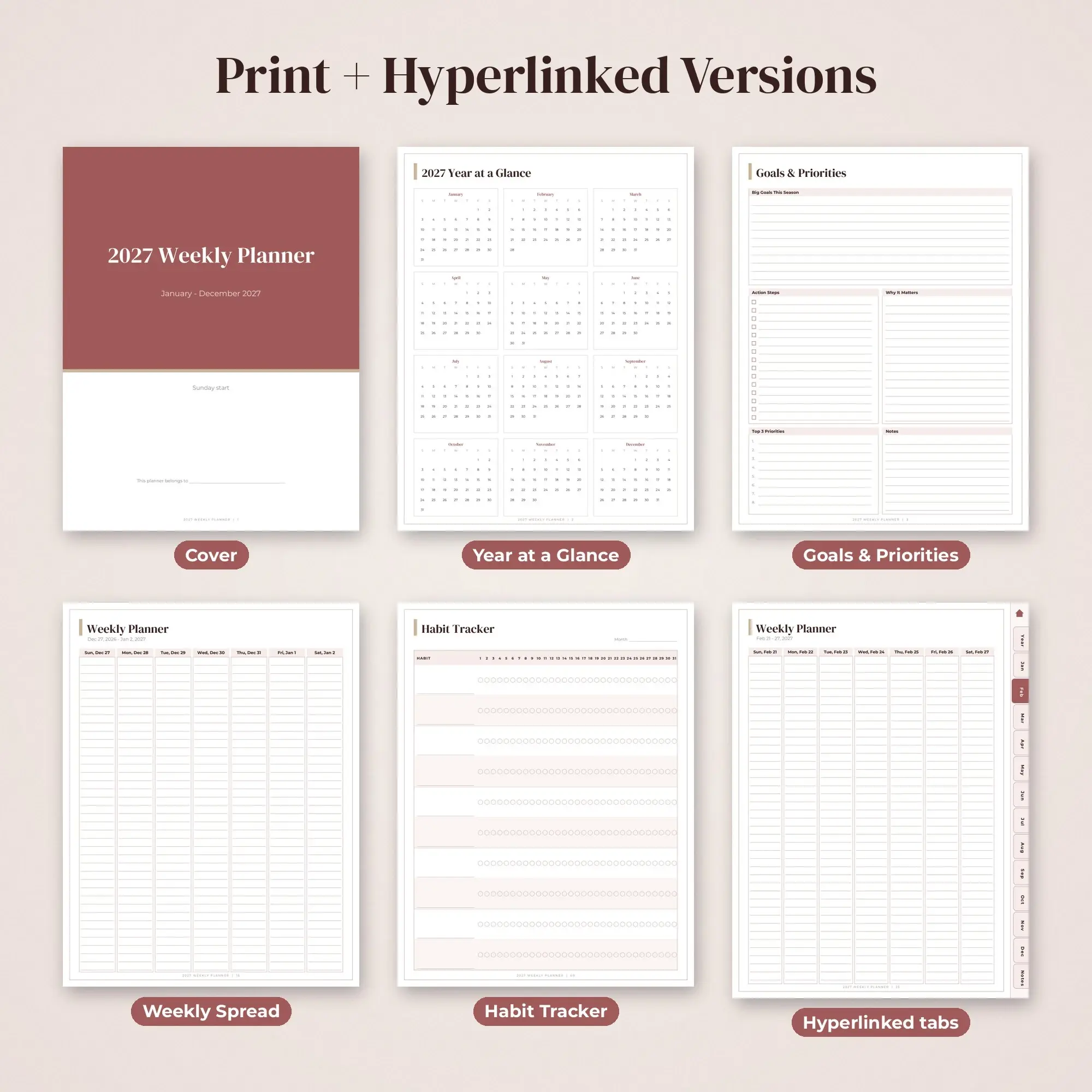 Hyperlinked 2027 Weekly Planner PDF for Tablet + Printable, Elegant, preview 2 of 2